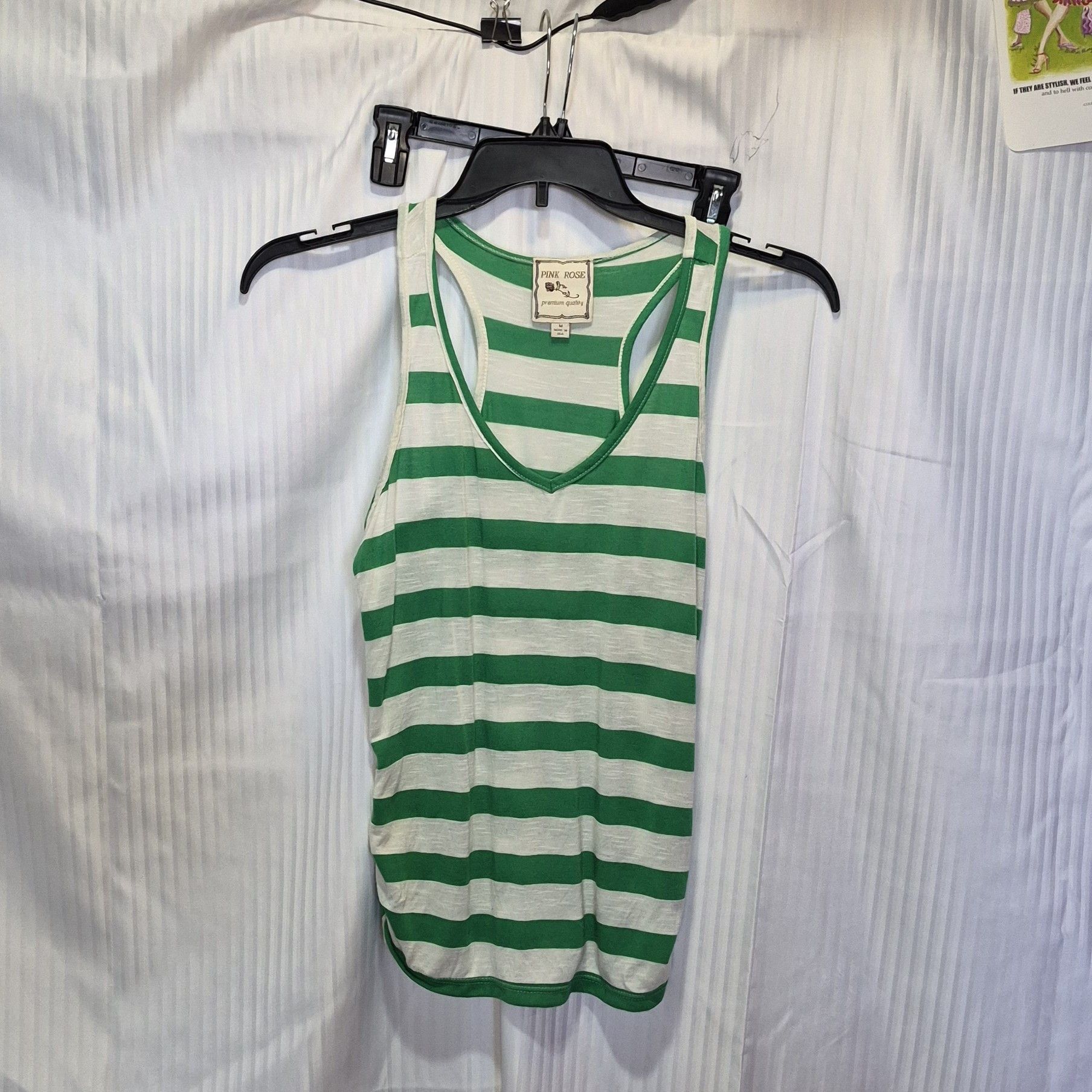Other Pink Rose Med Green and White Striped Racerback Tank Size M / US 6-8 / IT 42-44 - 1 Thumbnail