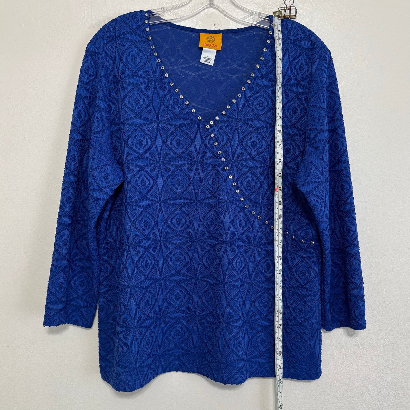 Other Ruby Rd. Blue Medallion Faux Wrap 3/4 Sleeve Shirt Large Size L / US 10 / IT 46 - 3 Thumbnail