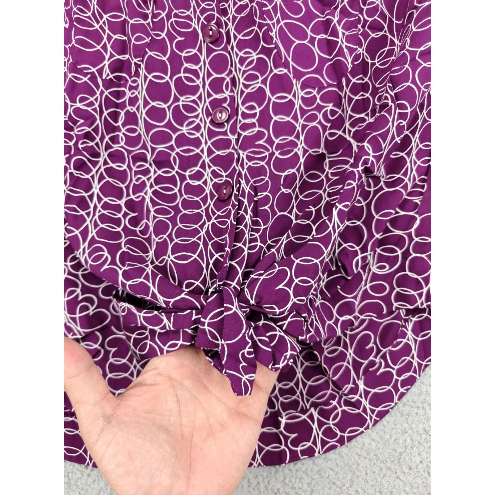 Vintage Maeve Shirt Womens Small Purple White Tie Front Blouse Button Up Abstract Print Size S / US 4 / IT 40 - 3 Thumbnail