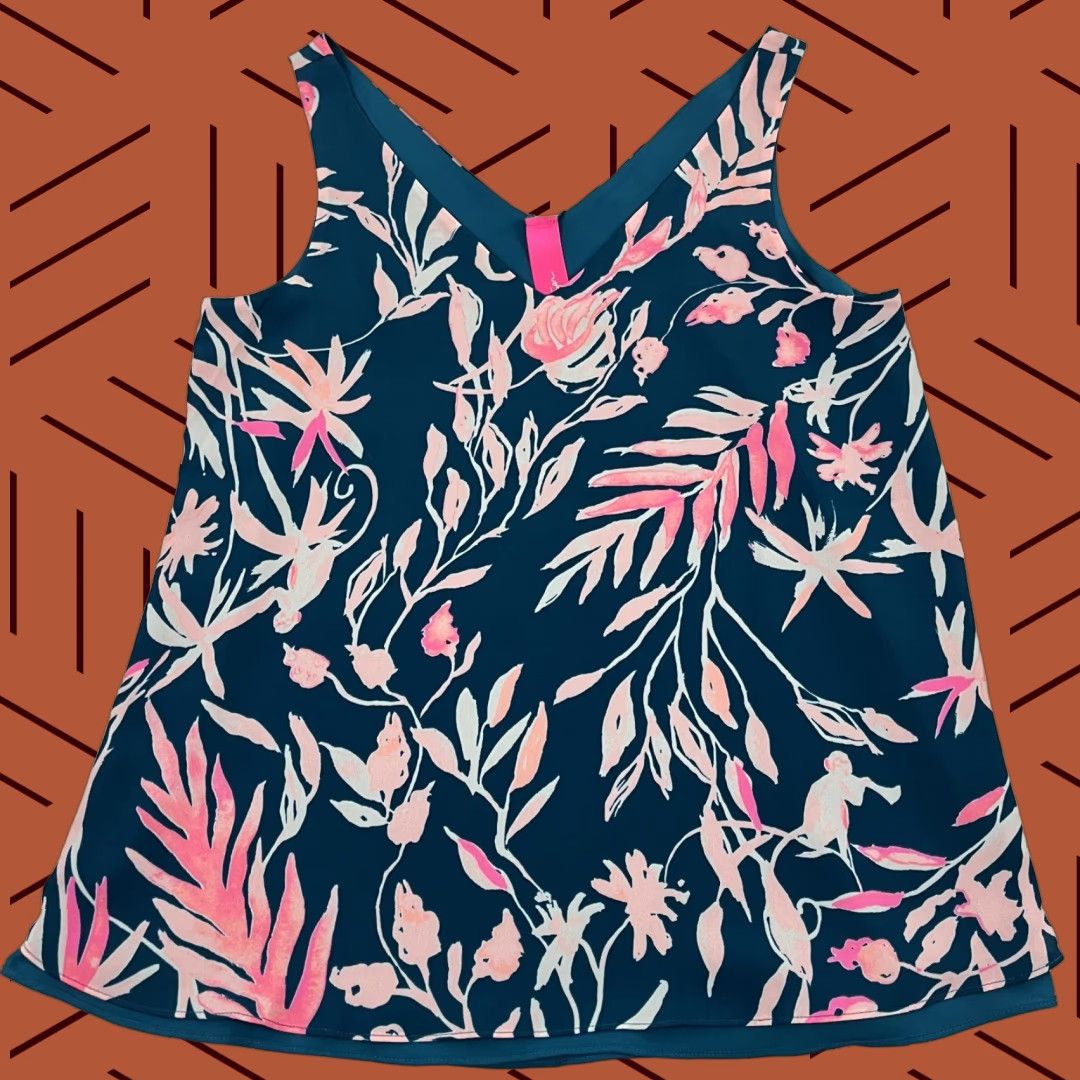 Lilly Pulitzer Lilly Pulitzer Florin Tank Top Womens XS Teal Floral Reversible V-Neck Preppy Size XS / US 0-2 / IT 36-38 - 1 Thumbnail