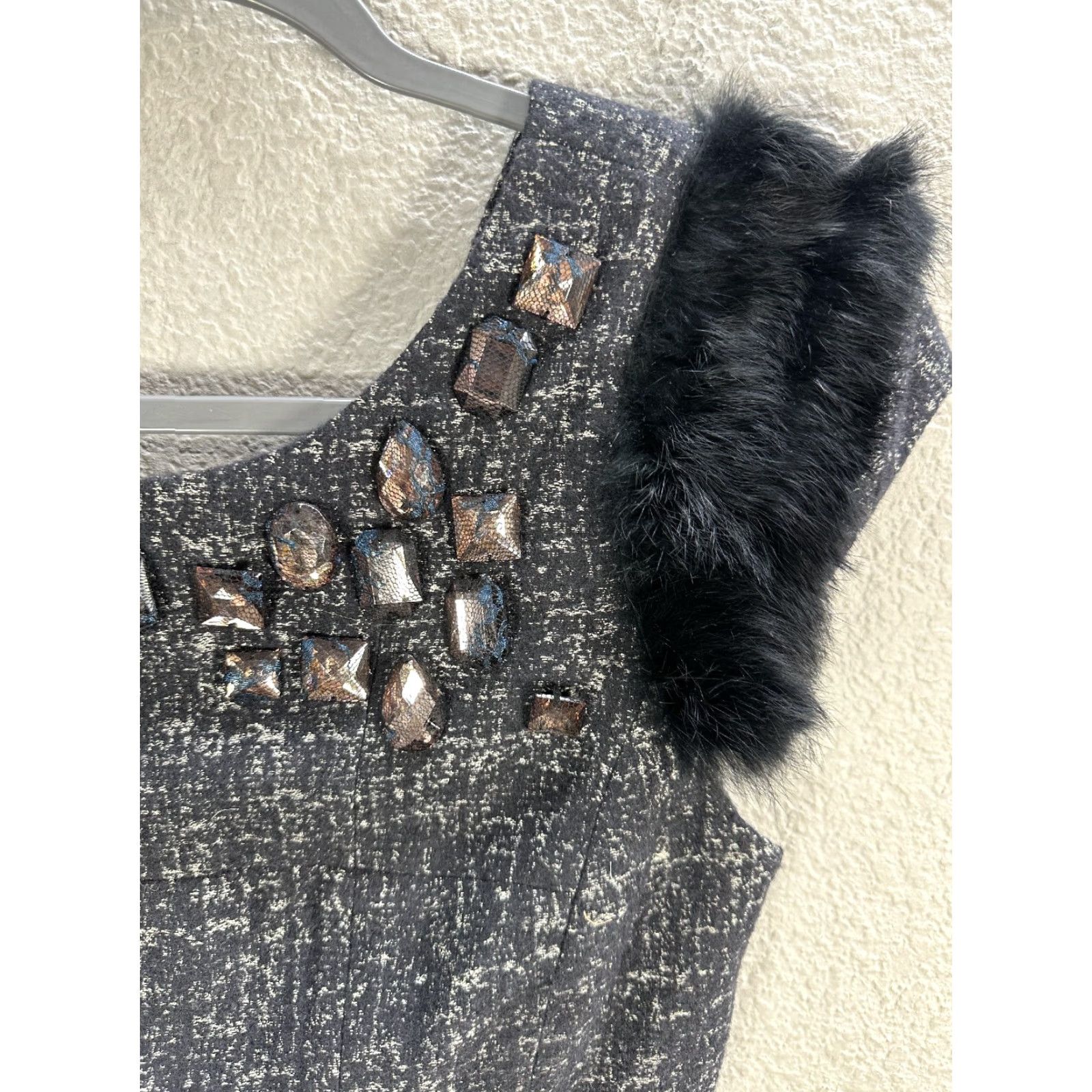 Vintage McGinn Mini Dress Wool Polyester Gray Black Fur Trim Stoned Rabbit Open Back NWT Sz 4 Party Cocktail Women US 4 Size S / US 4 / IT 40 - 5 Thumbnail