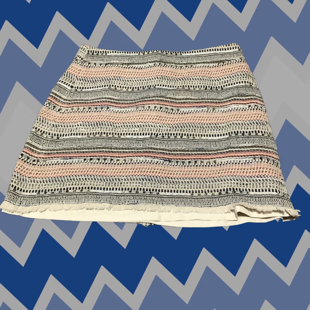 Loft LOFT Skirt Mini Womens Sz 8 Cream & Red Multicolor Tweed Fringe Lined Zip Short Cotton Blend Size 30" / US 8 / IT 44 - 1 Thumbnail