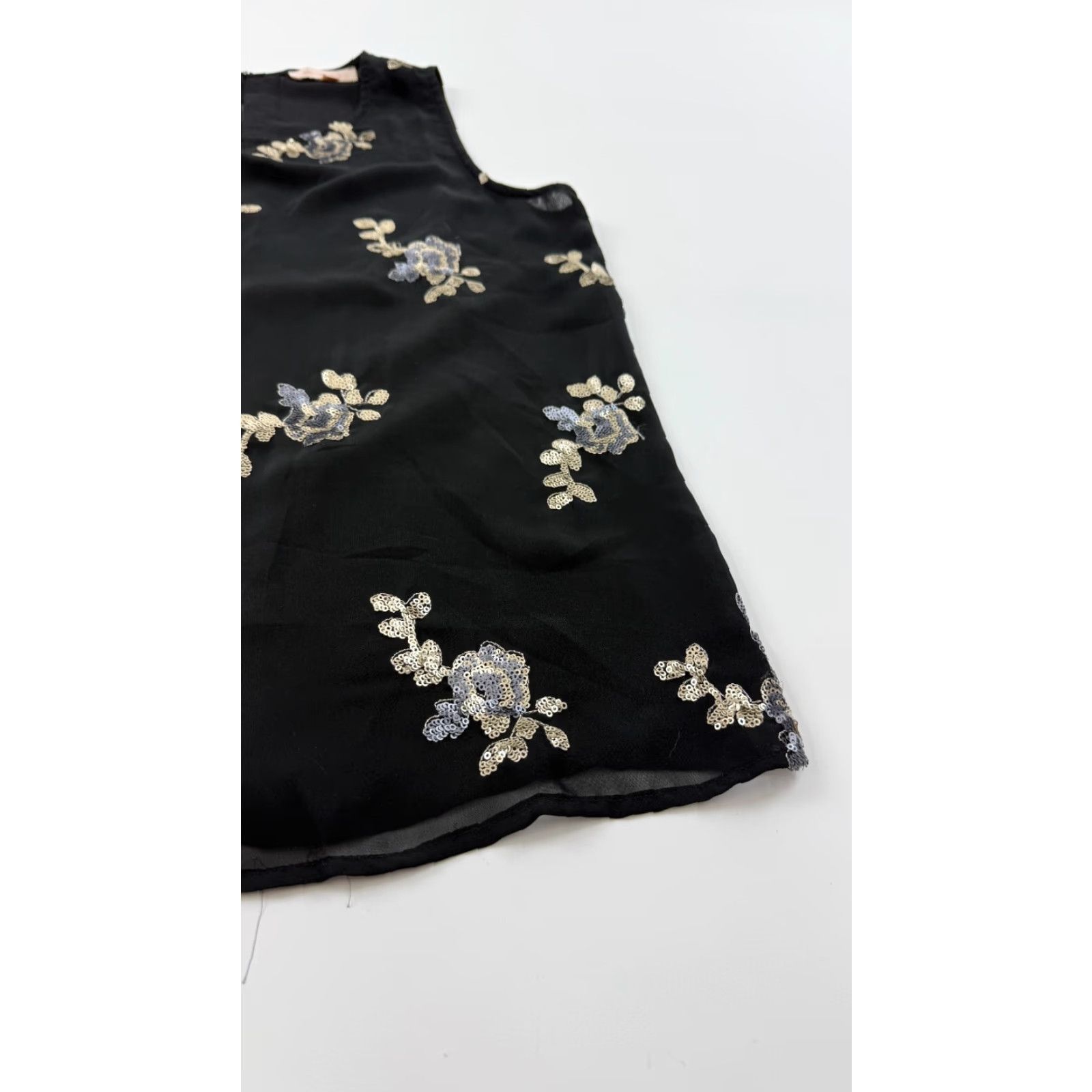 Vintage Skies are Blue Tank Top Womens XS Black Floral Sequin Sleeveless Round Neck Pullover Size XS / US 0-2 / IT 36-38 - 3 Thumbnail