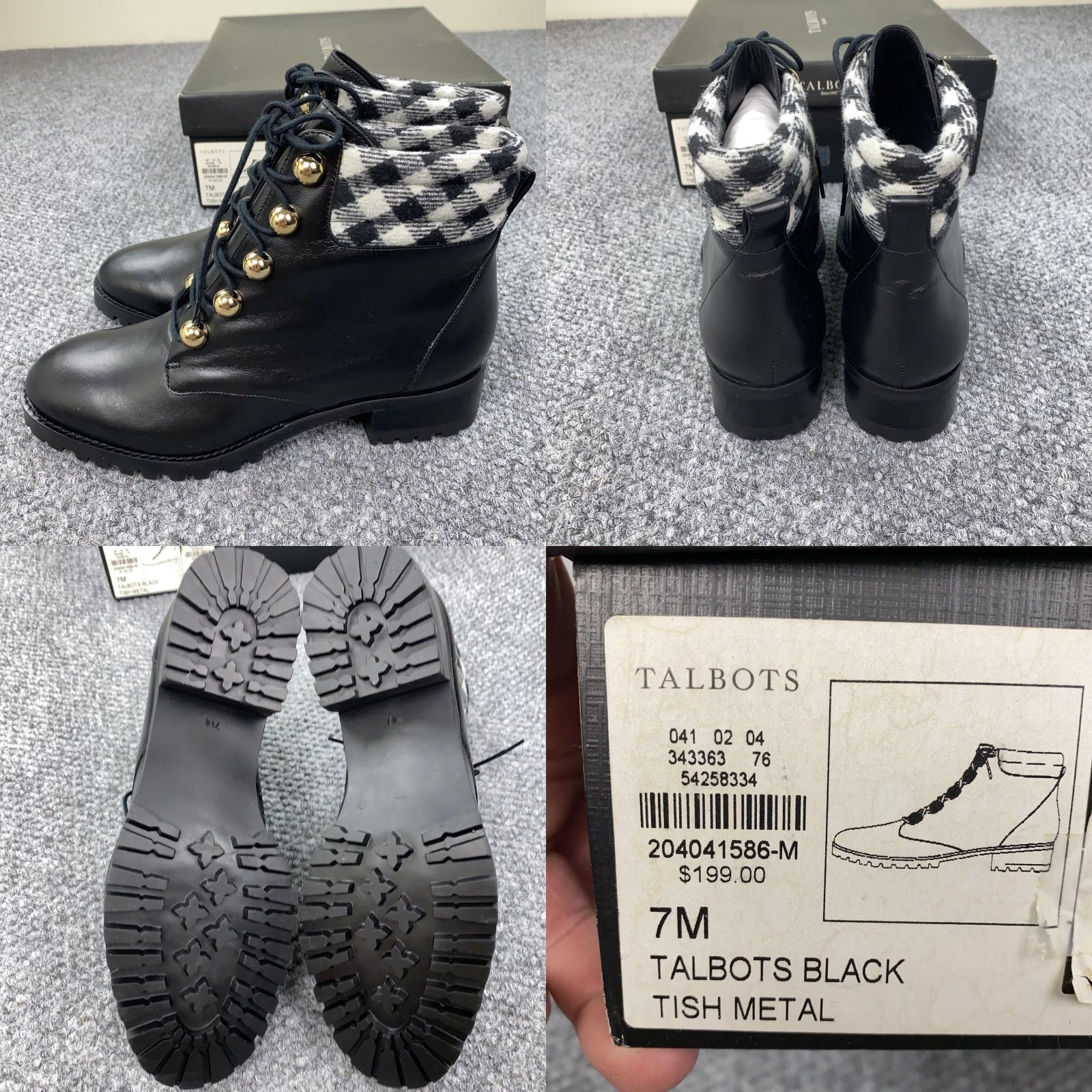 Talbots Talbots Boots Womens 7 Black Leather Combat Ankle Lug Sole Tish Metal Size US 7 / IT 37 - 8 Thumbnail