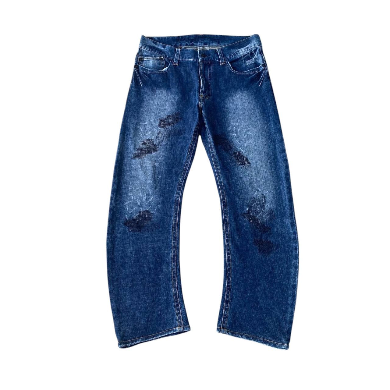 291295=Homme JAPAN 291295=HOMME Curved Leg Grunge Aesthetic Repair Denim Size US 30 / EU 46 - 1 Thumbnail