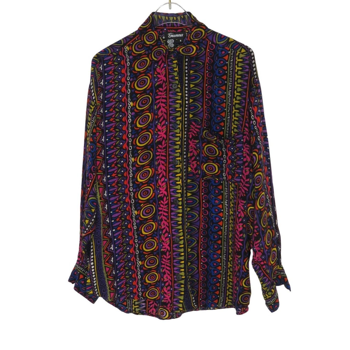Vintage 90s Rainbow Geometric Button Down Casual Blouse Small Size S / US 4 / IT 40 - 2 Thumbnail