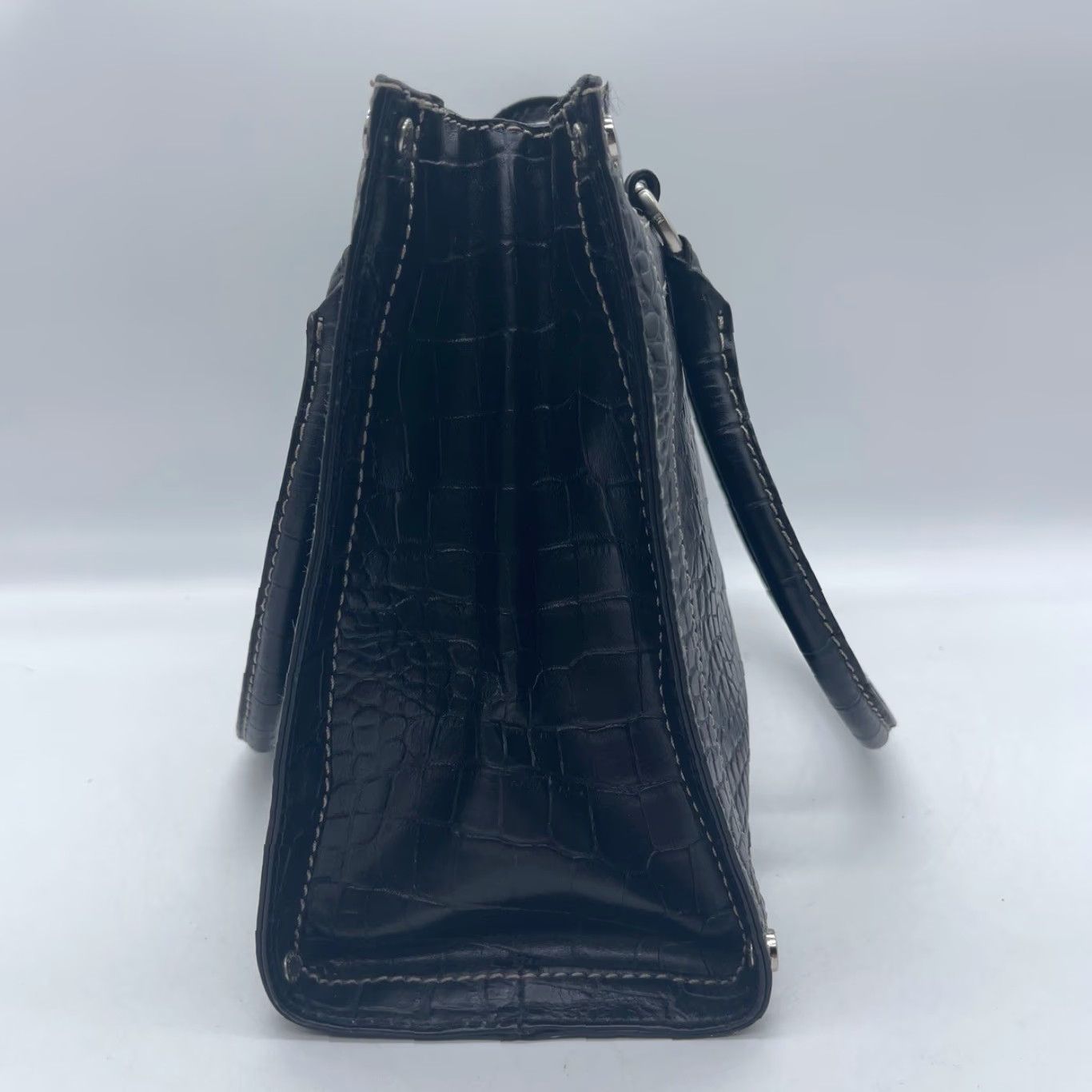 Michael Kors Michael Kors Tote Women Large Black Croc Embossed Studs Metal Turn Lock Handbag B-0806 Size ONE SIZE - 3 Thumbnail