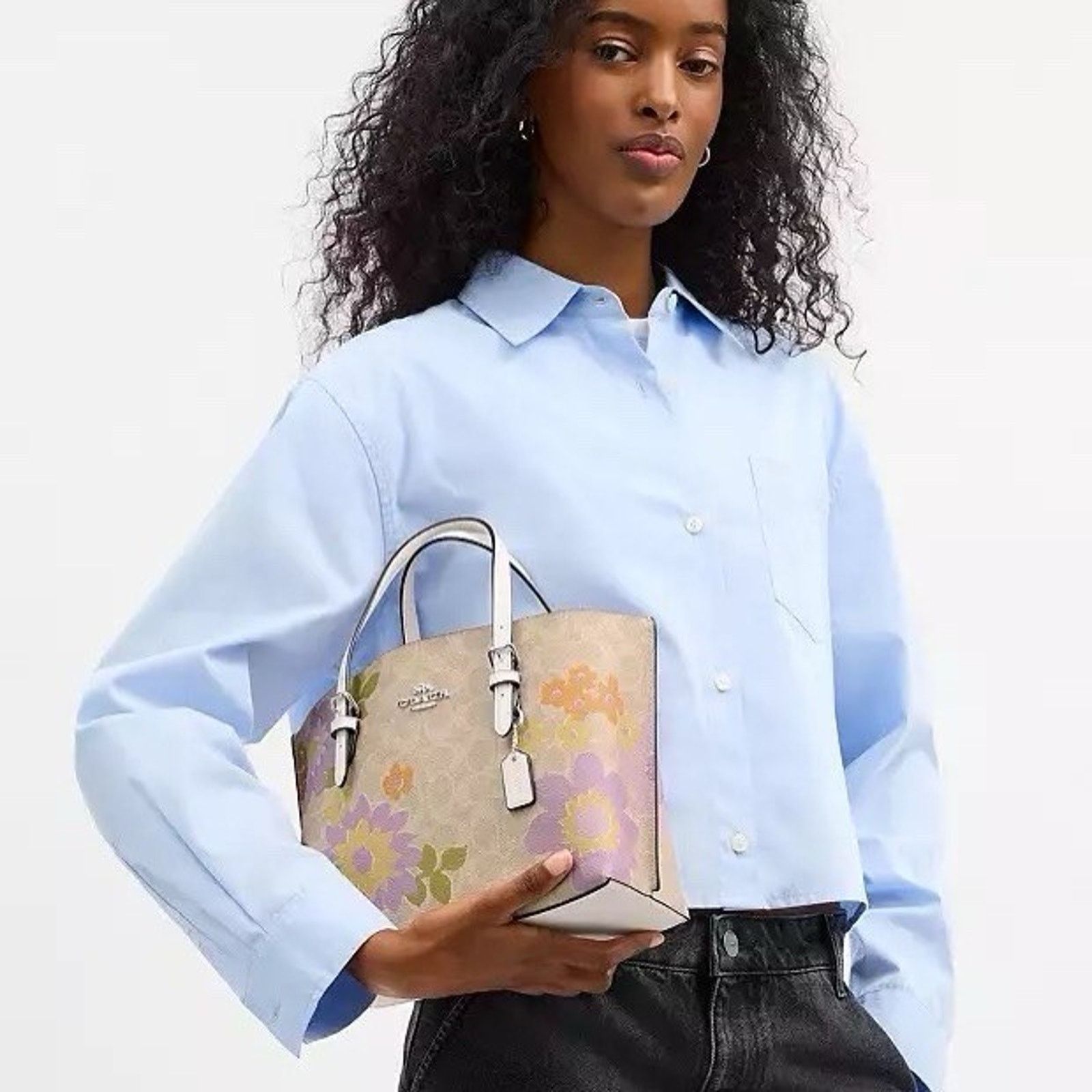 Coach NWT Coach Mollie Tote Bag 25 Floral Silver/Sand CBT23 Size ONE SIZE - 7 Thumbnail