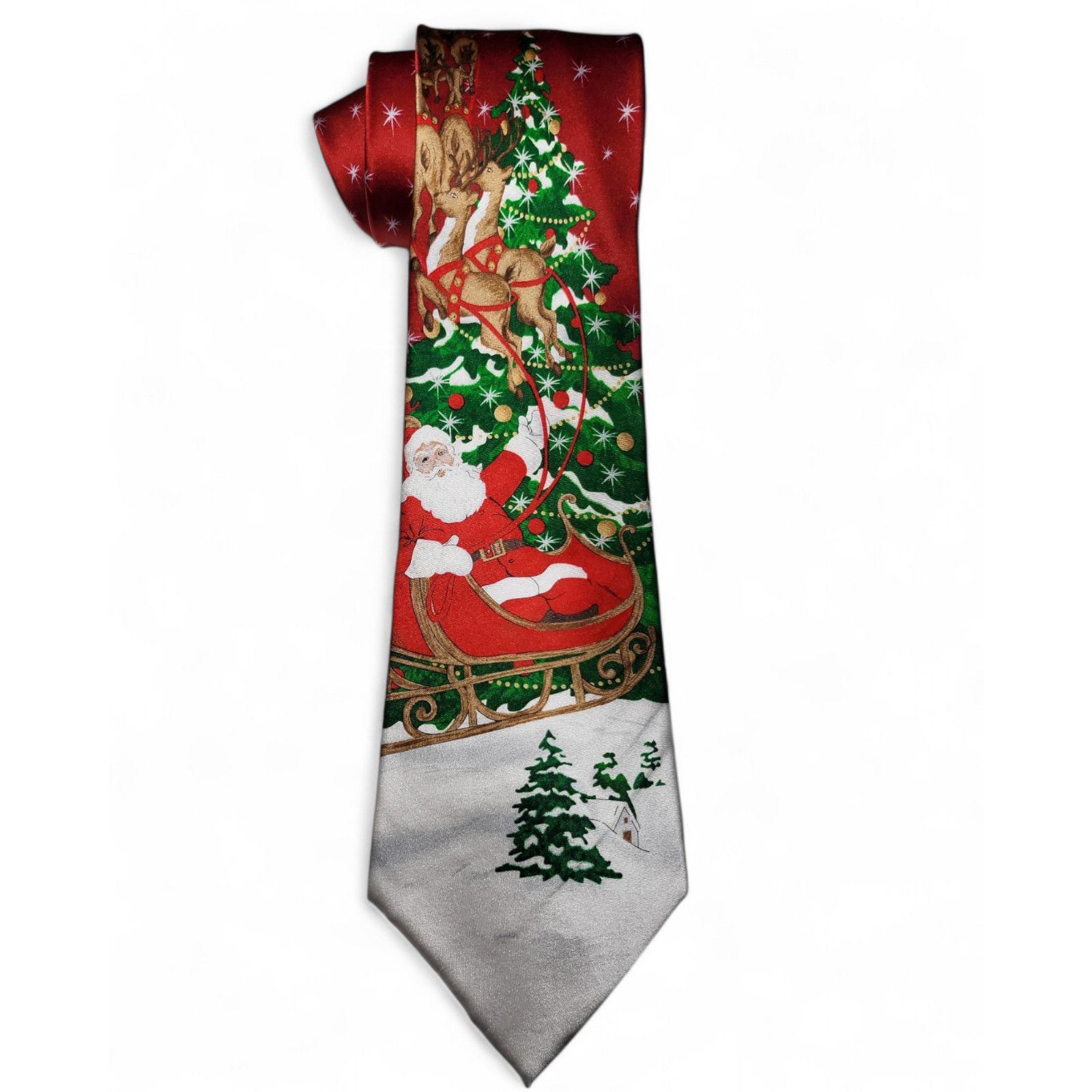 Other NWT Holiday Traditions 100% Silk Santa Sleigh Reindeer Tie Size ONE SIZE - 1 Thumbnail