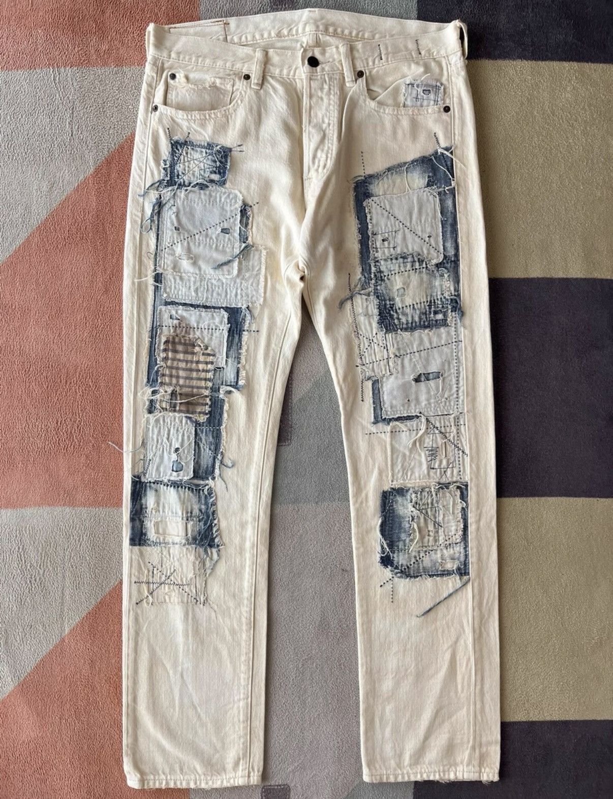Denim & Supply Ralph Lauren White Denim Jeans with Patchwork Details Size US 30 / EU 46 - 1 Thumbnail