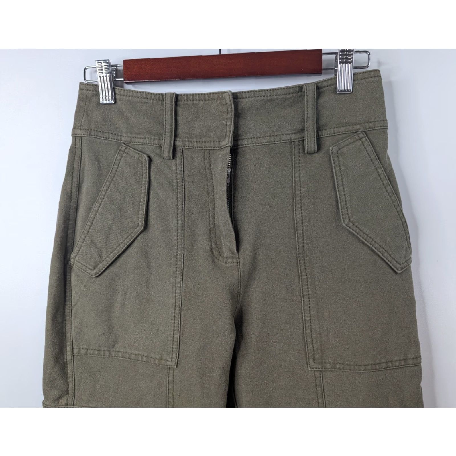 Vintage Derek Lam 10 Crosby Cargo Pants Womens 2 Green Utility Fatigue Military City Quiet Luxury Cargo Pockets Stretch Tailored Regular Tapered Size 26" / US 2 / IT 38 - 3 Thumbnail