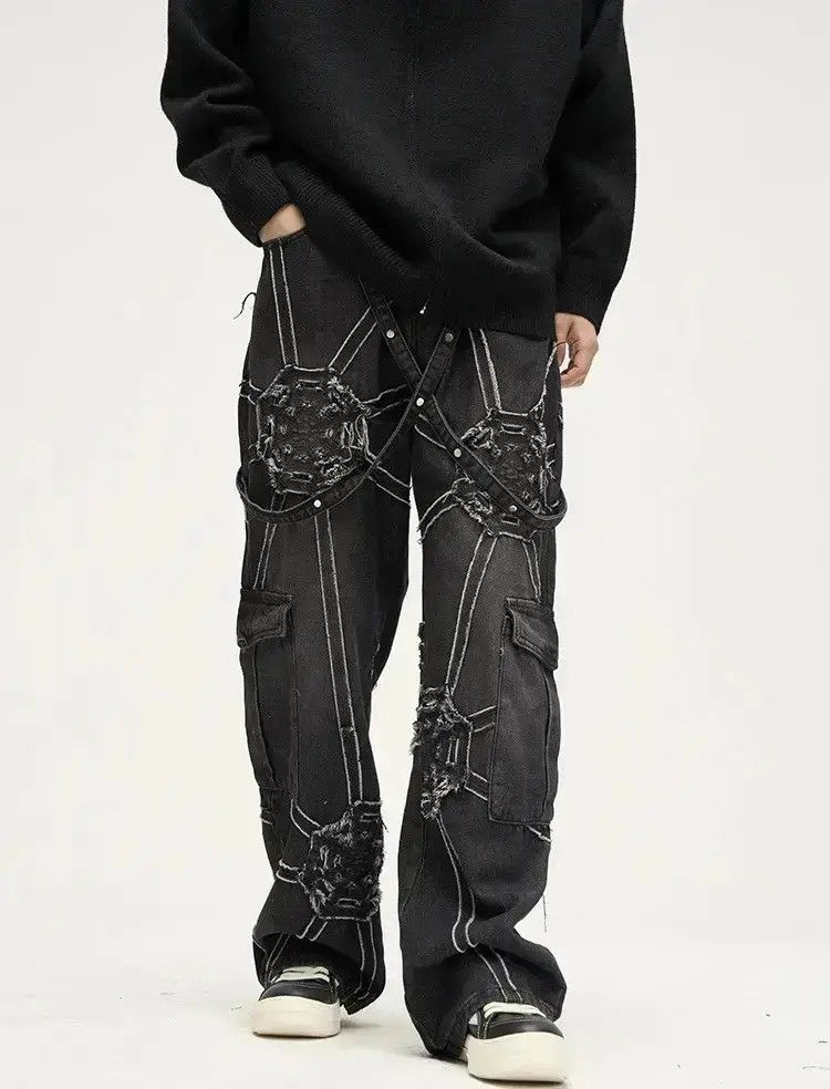 Japanese Brand Spider splicing baggy jeans pants hip hop loose straight Size US 32 / EU 48 - 1 Thumbnail
