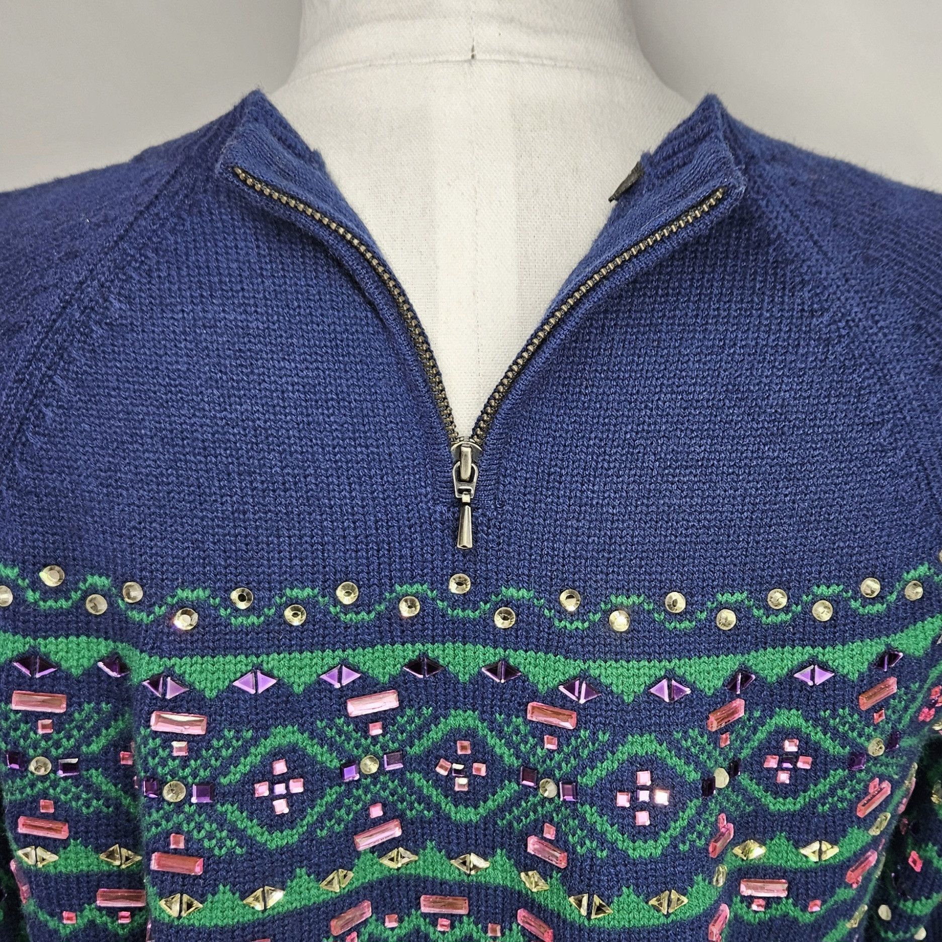 Talbots Talbots Size LP Sweater Fair Isle Gemstone Sparkle Navy Size L / US 10 / IT 46 - 6 Thumbnail