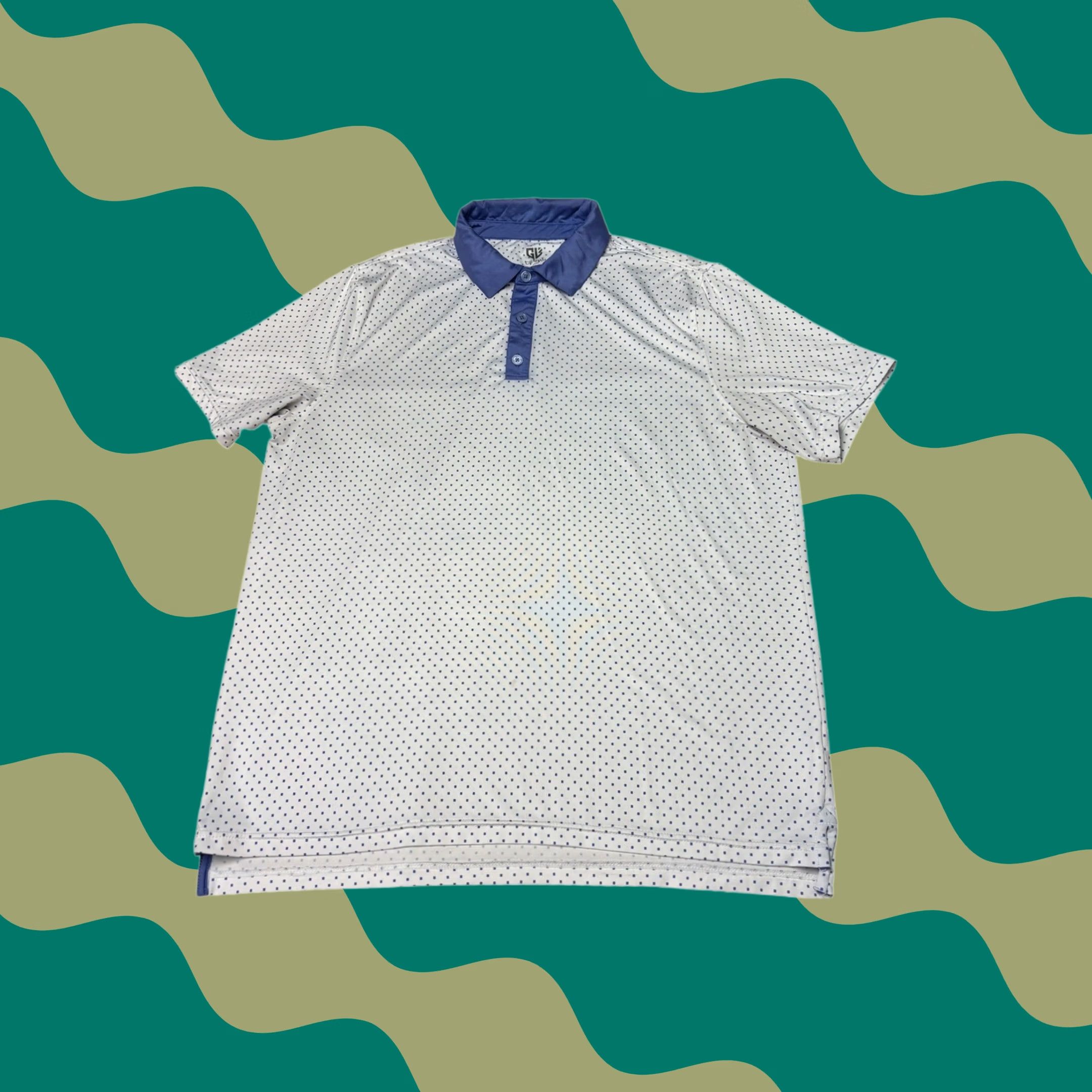 Vintage Graham Luxe Mens Large White Blue Square Dot Performance Golf Polo Shirt L Size US L / EU 52-54 / 3 - 1 Thumbnail
