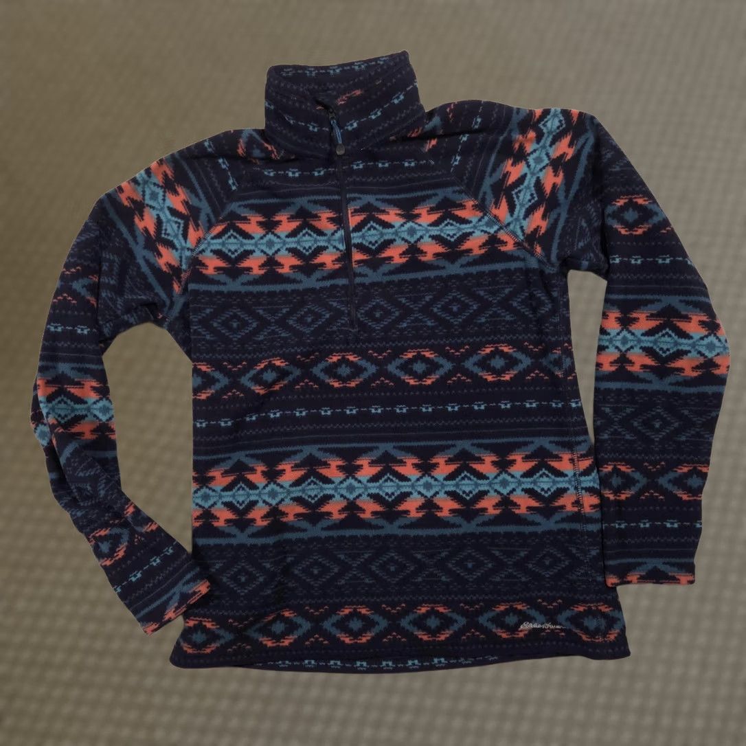 Eddie Bauer VINTAGE Eddie Bauer Sweater Womens XS Blue Fleece 1/4 Zip Mock Neck Aztec Print Size XS / US 0-2 / IT 36-38 - 1 Thumbnail