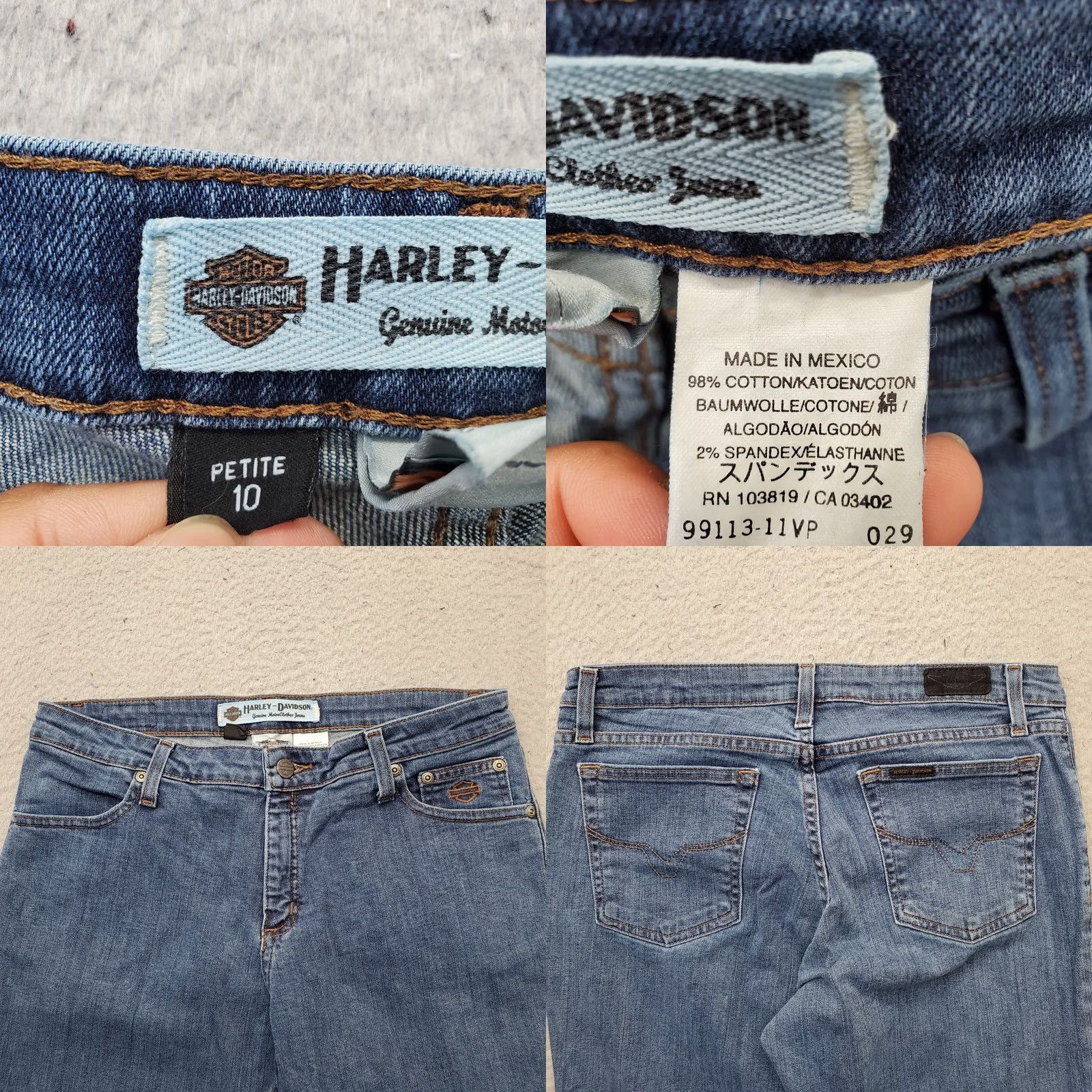 Harley Davidson Harley-Davidson Women Petite 10P Blue Denim Straight-Leg Jeans Motorcycle Stretch Denim Shirt/Hoodie Hat Size 32" / US 10 / IT 46 - 8 Thumbnail