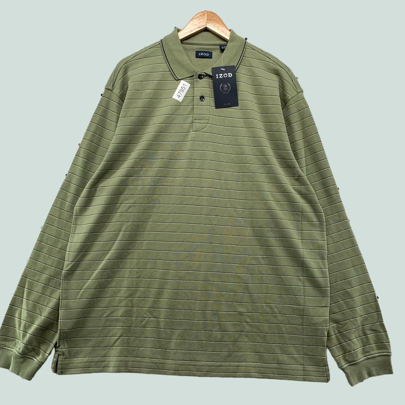 Izod IZOD Polo Shirt Mens L Olive Green Striped Long Sleeve Collared NWT Shirt Size US L / EU 52-54 / 3 - 1 Thumbnail