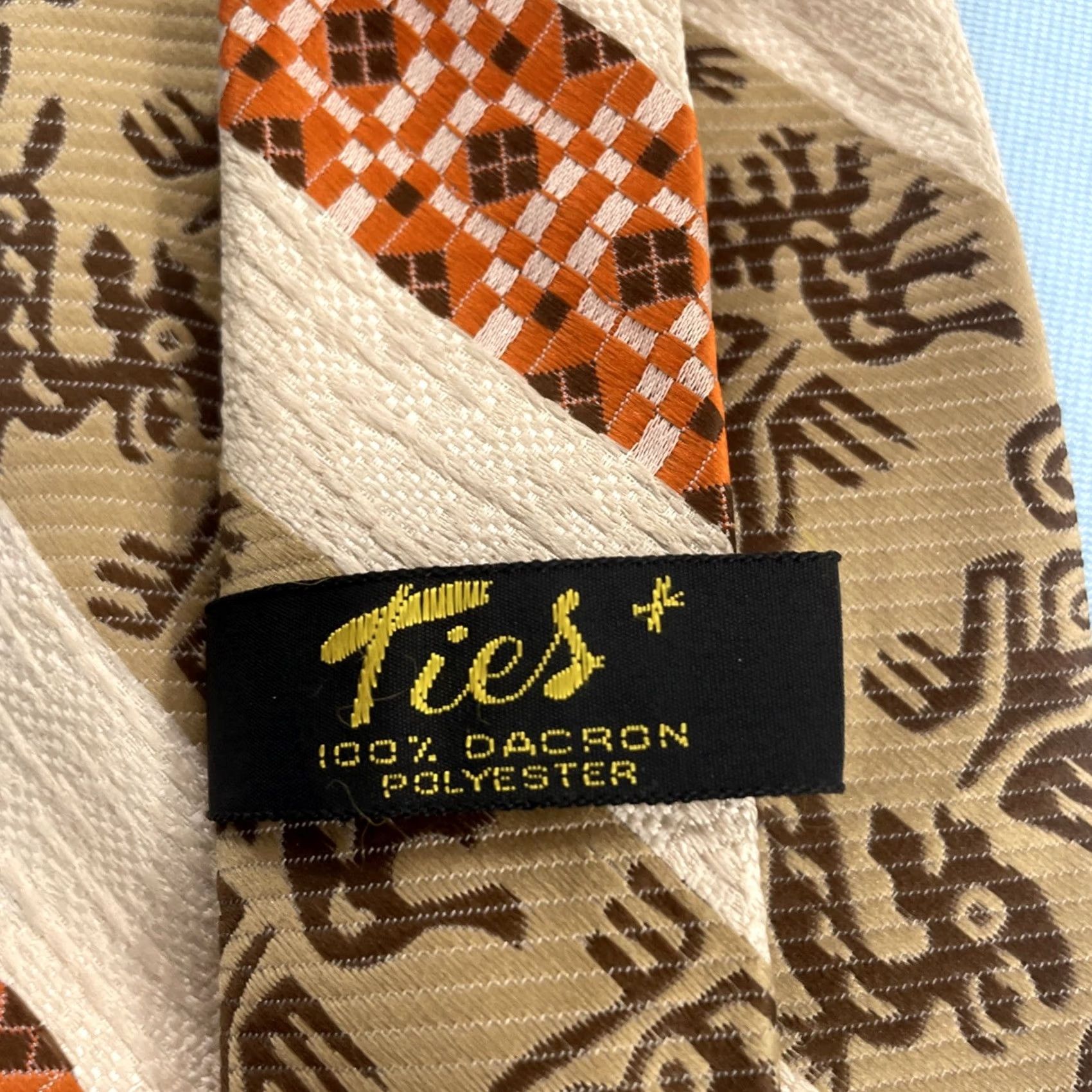 Vintage VINTAGE Necktie Ties+ Dacron ExtraWide Kipper 4.5" Tribe Brown Orange TieTac Men Tie Size ONE SIZE - 6 Thumbnail