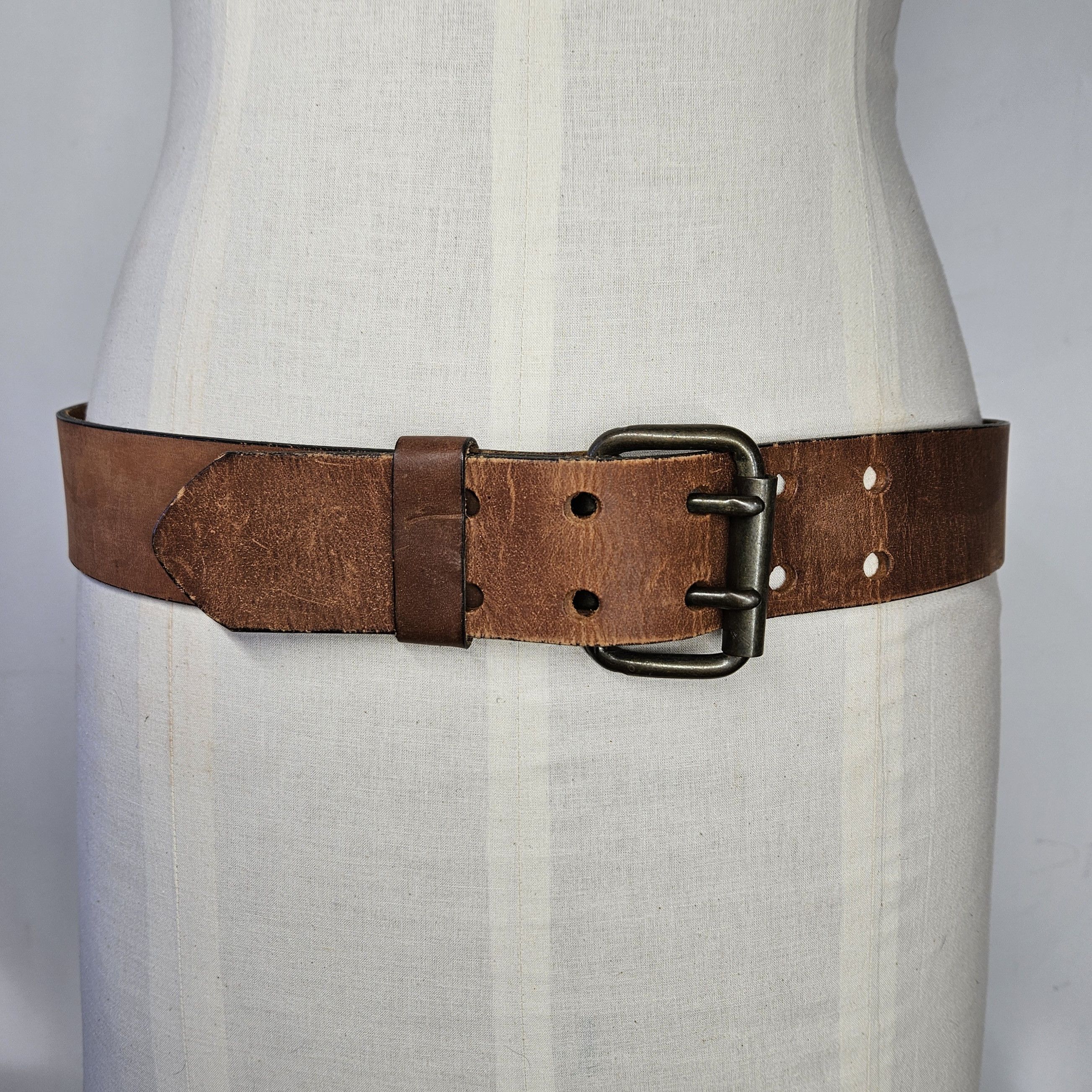 Other Belt 38-40" Heavyweight Steerhide Leather Bulky Strong Brass Size 40 - 1 Thumbnail