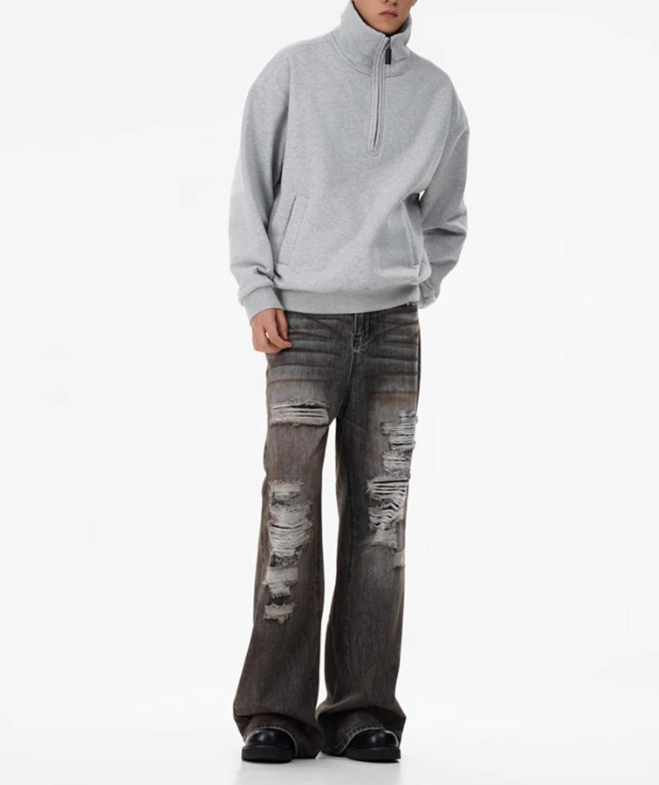 Gray Distressed Flare Jeans