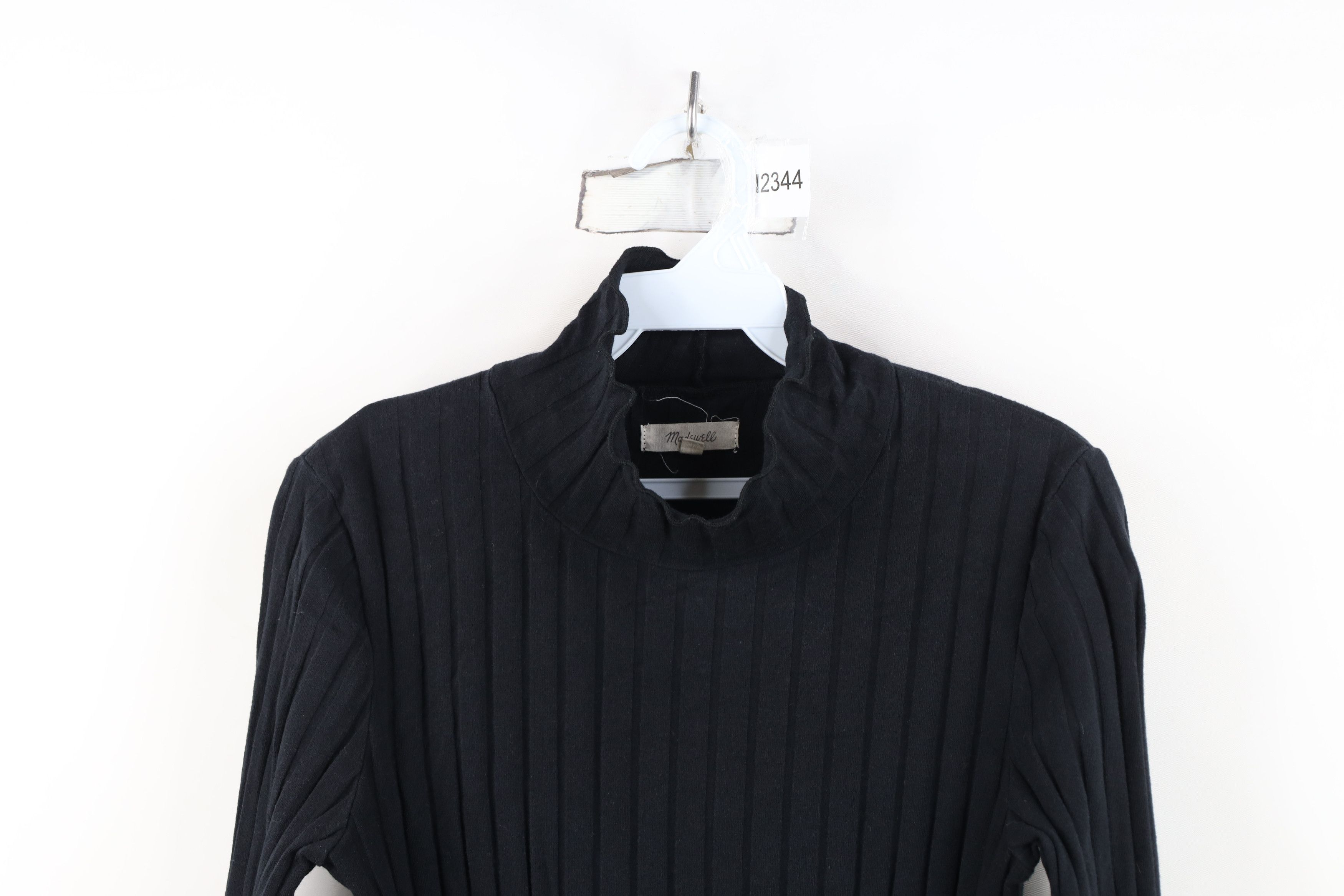 Madewell Madewell Blank Ruffled Ribbed Knit Turtleneck T-Shirt Black Size M / US 6-8 / IT 42-44 - 2 Thumbnail