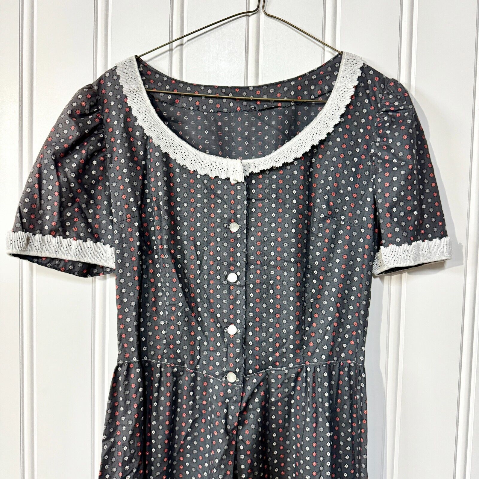 Vintage Dress Size Medium Cottage 50s Button Down Maxi