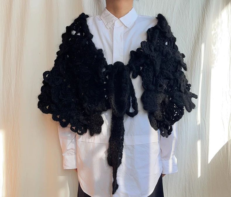 Comme des Garcons Comme des Garcons Black wool knitted crochet lace scarf sh Size ONE SIZE - 1 Thumbnail