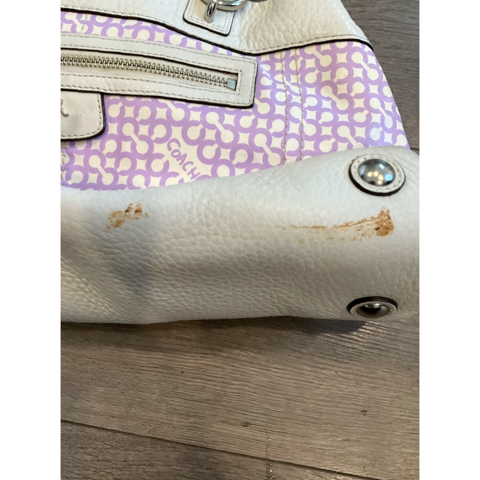 Coach Coach Penelope Op Art Leather Large Tote Purse 13453 Purple Green/white Art Tote Womens Extra Large Canvas Strap 8.5" Size ONE SIZE - 4 Thumbnail
