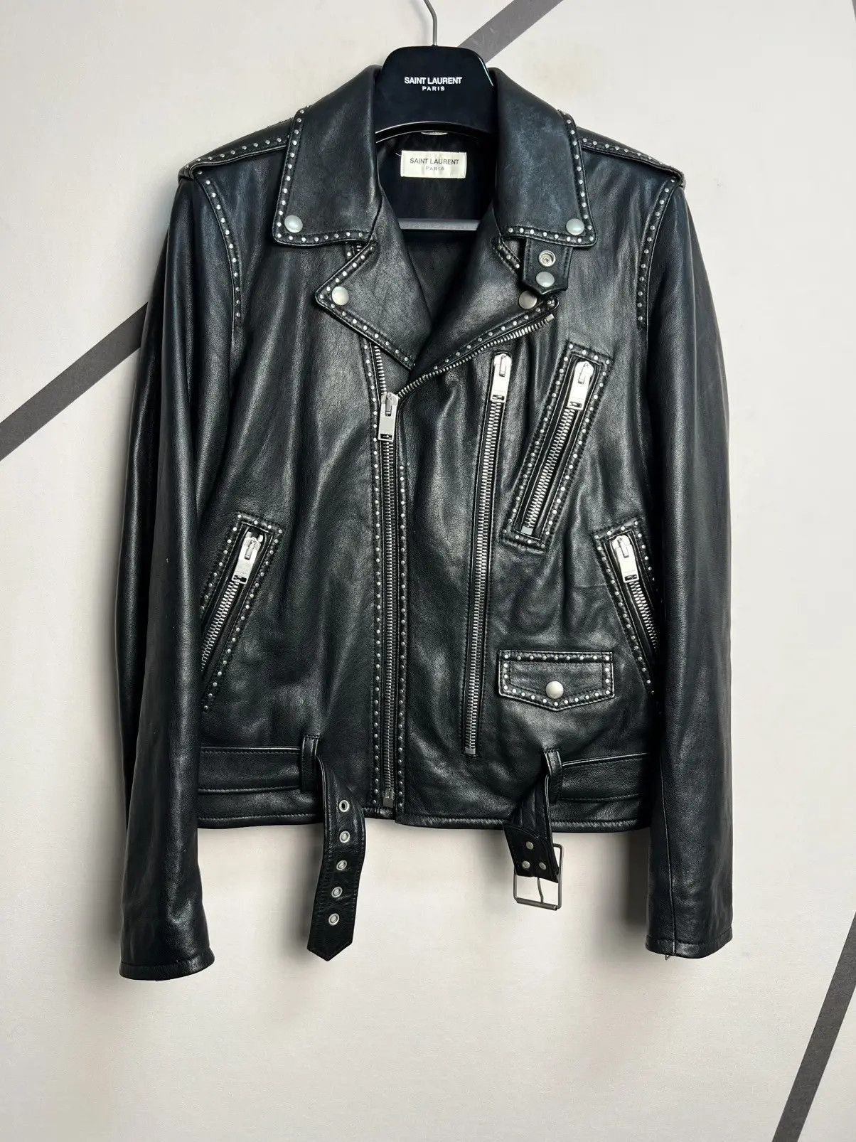 Saint Laurent Paris FW13 L17 Calf Leather Biker Jacket Size 42