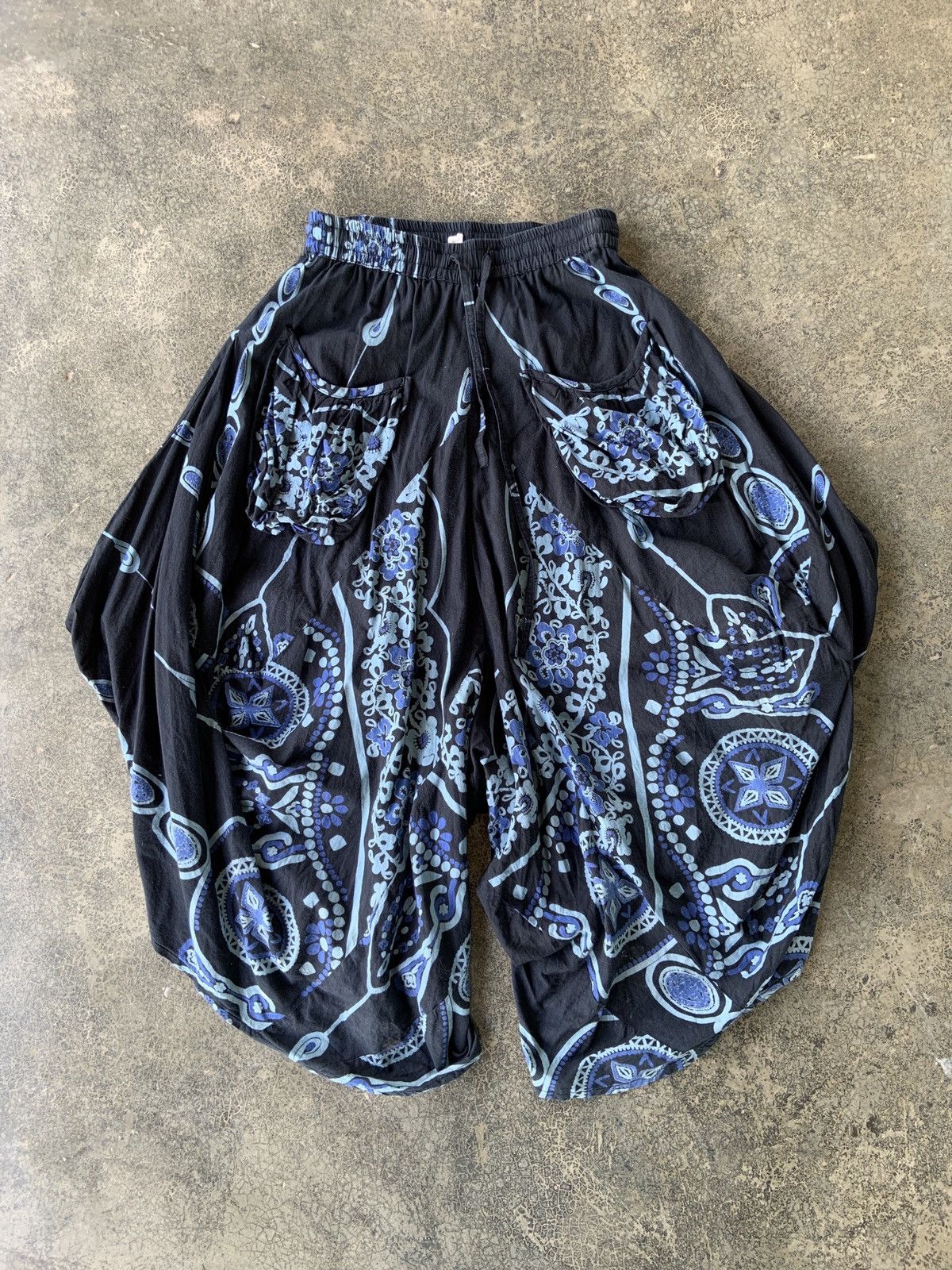 image of Issey Miyake Hb Baggy Floral Yohji Yamamoto Harem Pants in Blue, Men's (Size 32)