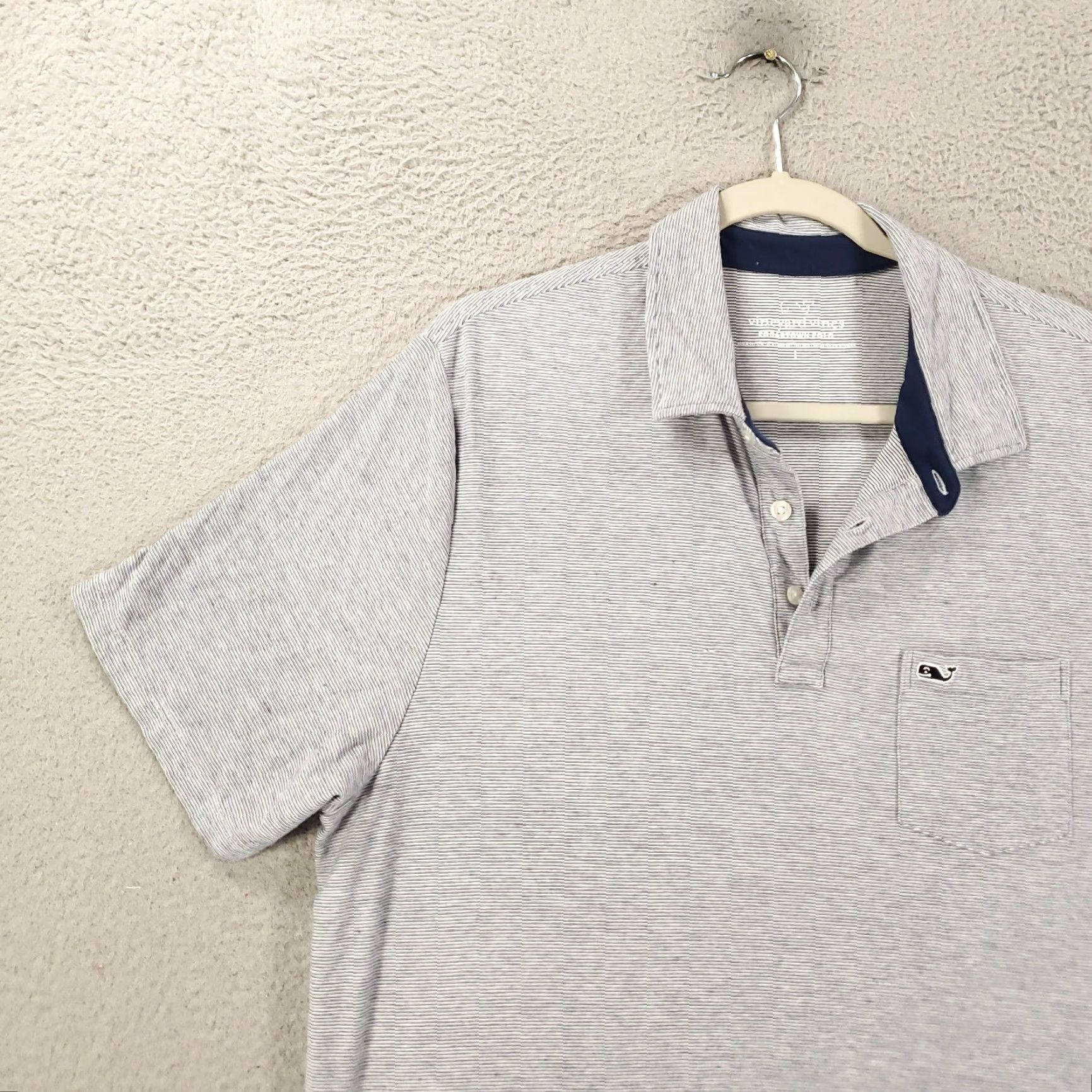 Vineyard Vines Vineyard Vines Polo Shirt Mens L Blue White Striped Knit Cotton Blend Polyester Spandex Casual Golf Stretch Classic Preppy Size US L / EU 52-54 / 3 - 3 Thumbnail
