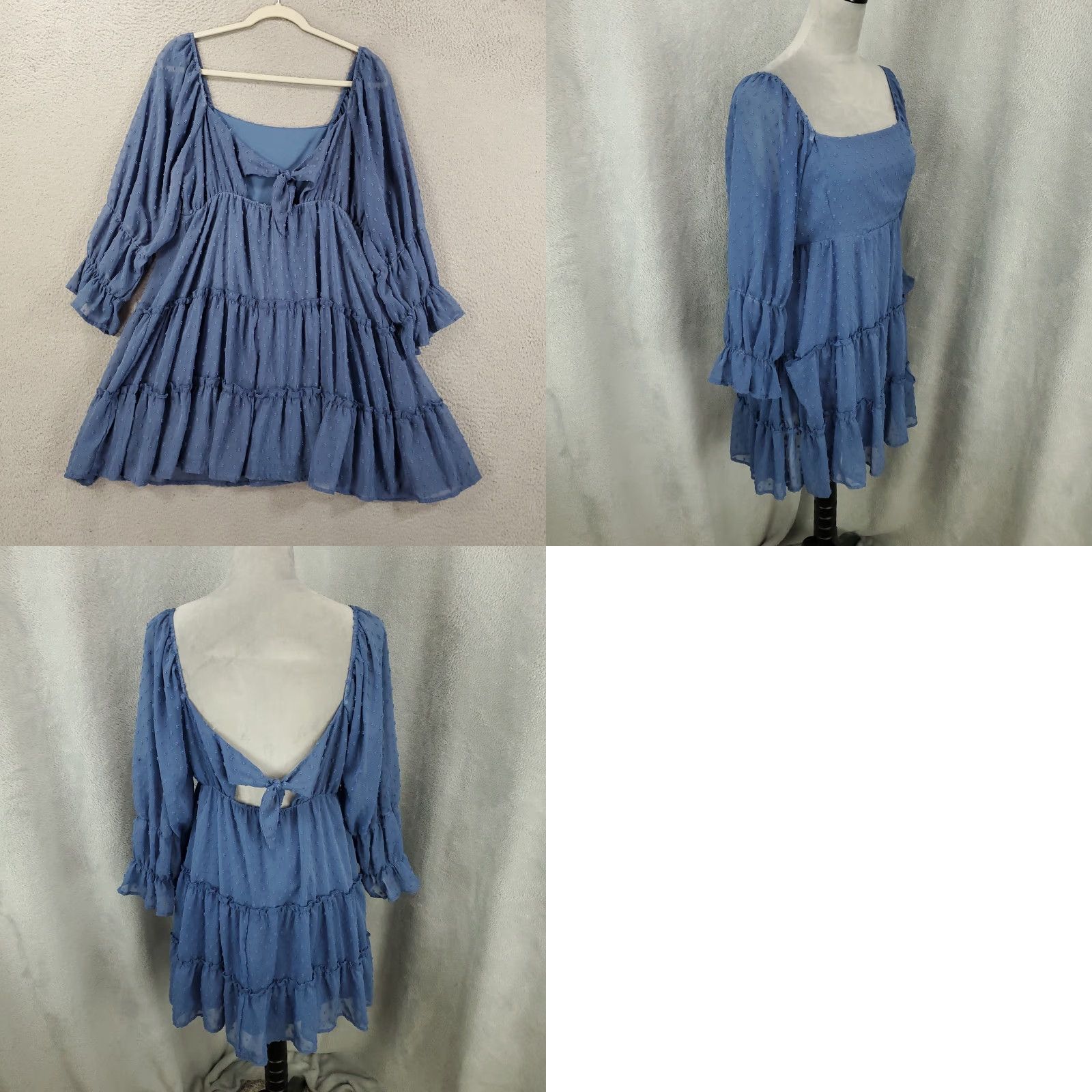 Vintage Altered State Dress Womens Large Blue Square Neck Tiered Polka Dot Texture Size L / US 10 / IT 46 - 8 Thumbnail