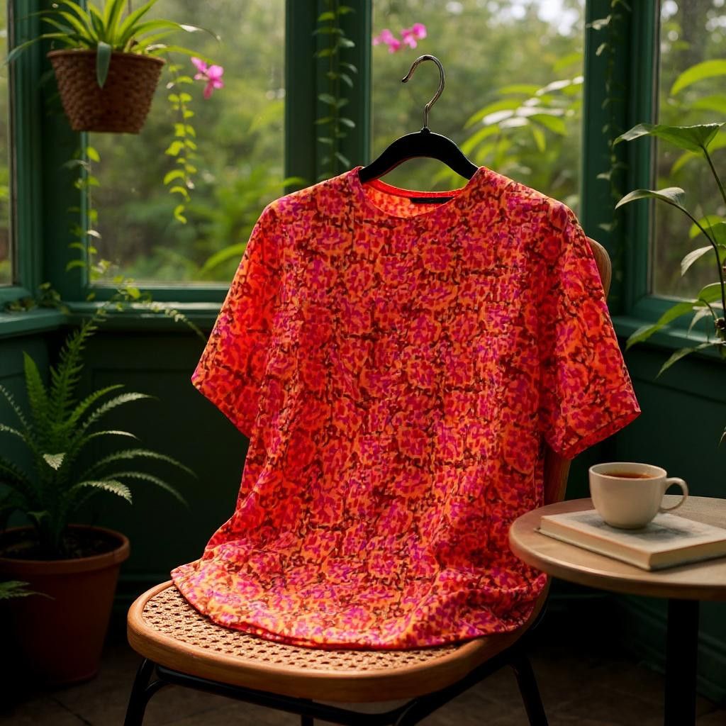 Vintage 100% SILK VINTAGE Abstract Print Top Orange Tobria Womens 6 Size M / US 6-8 / IT 42-44 - 1 Thumbnail