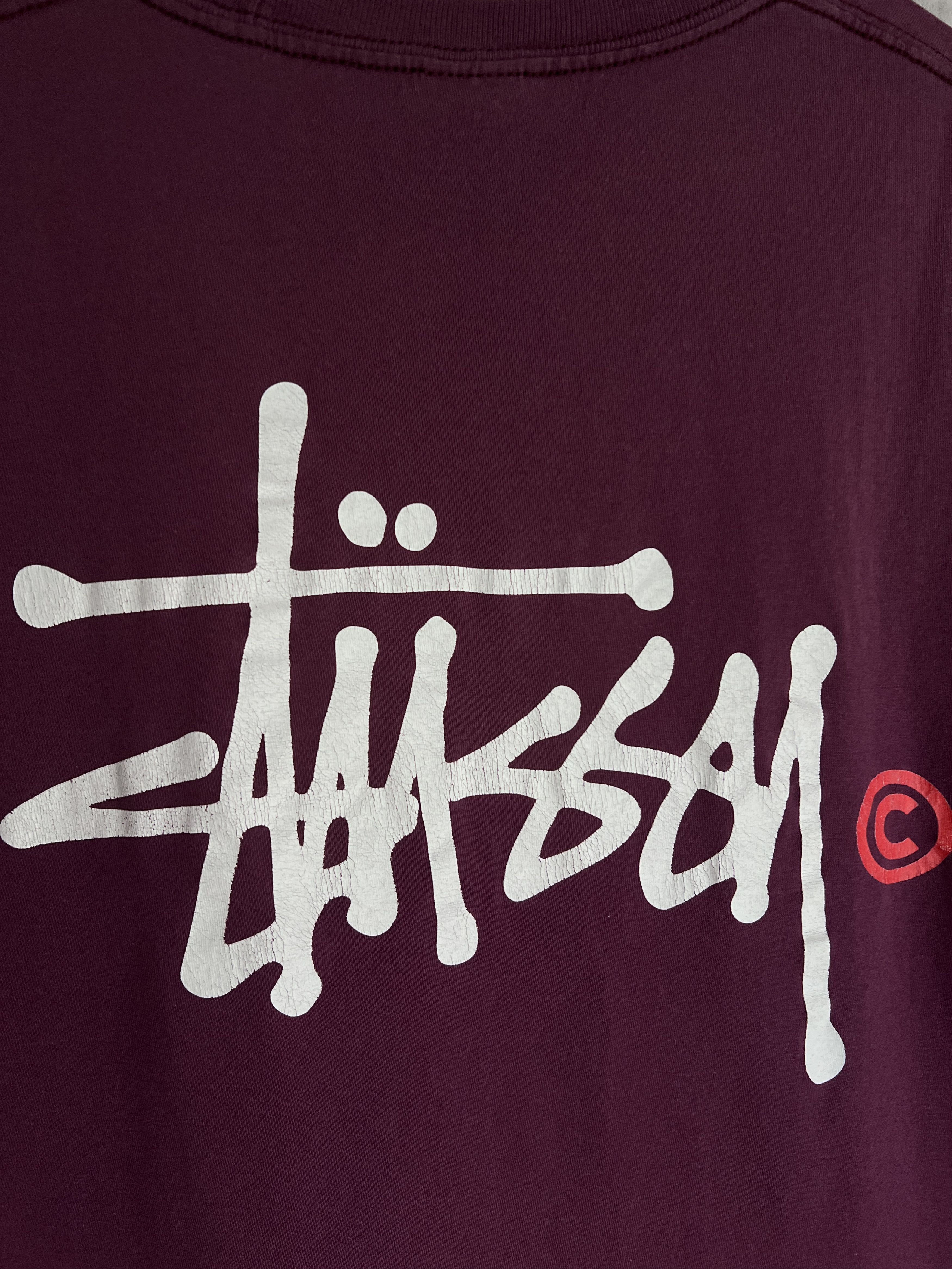 Stussy Crazy Stussy sunfaded burgundy vintage big back logo t shirt Size US L / EU 52-54 / 3 - 4 Thumbnail