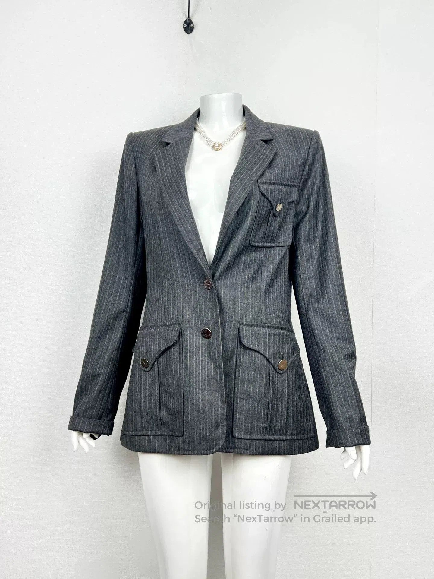 Saint Laurent Paris YSL Gray Pinstripe Wool Blazer. Size S / US 4 / IT 40 - 2 Thumbnail