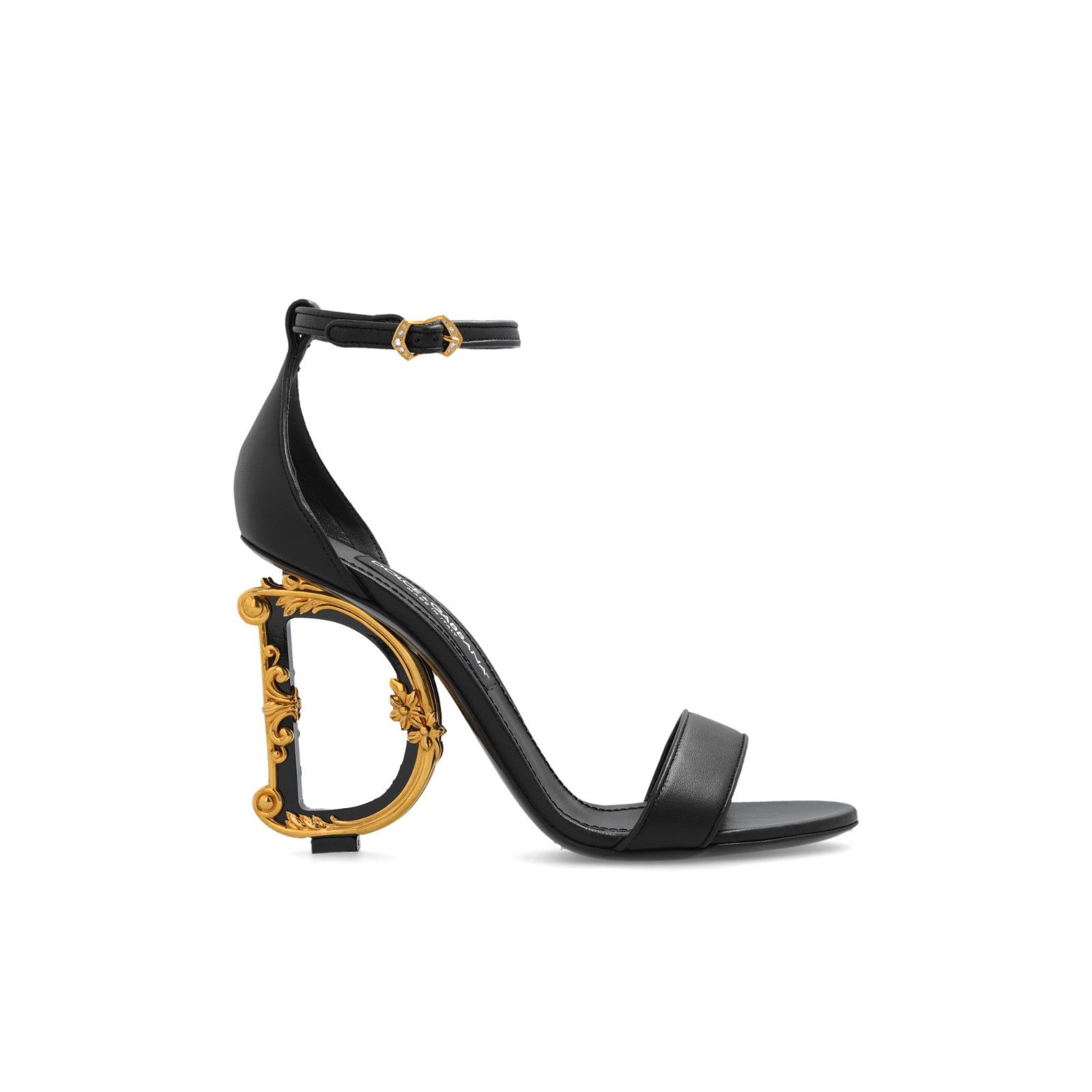 DOLCE&GABBANA Keria Black Leather 115mm Heel Sandals New & A
