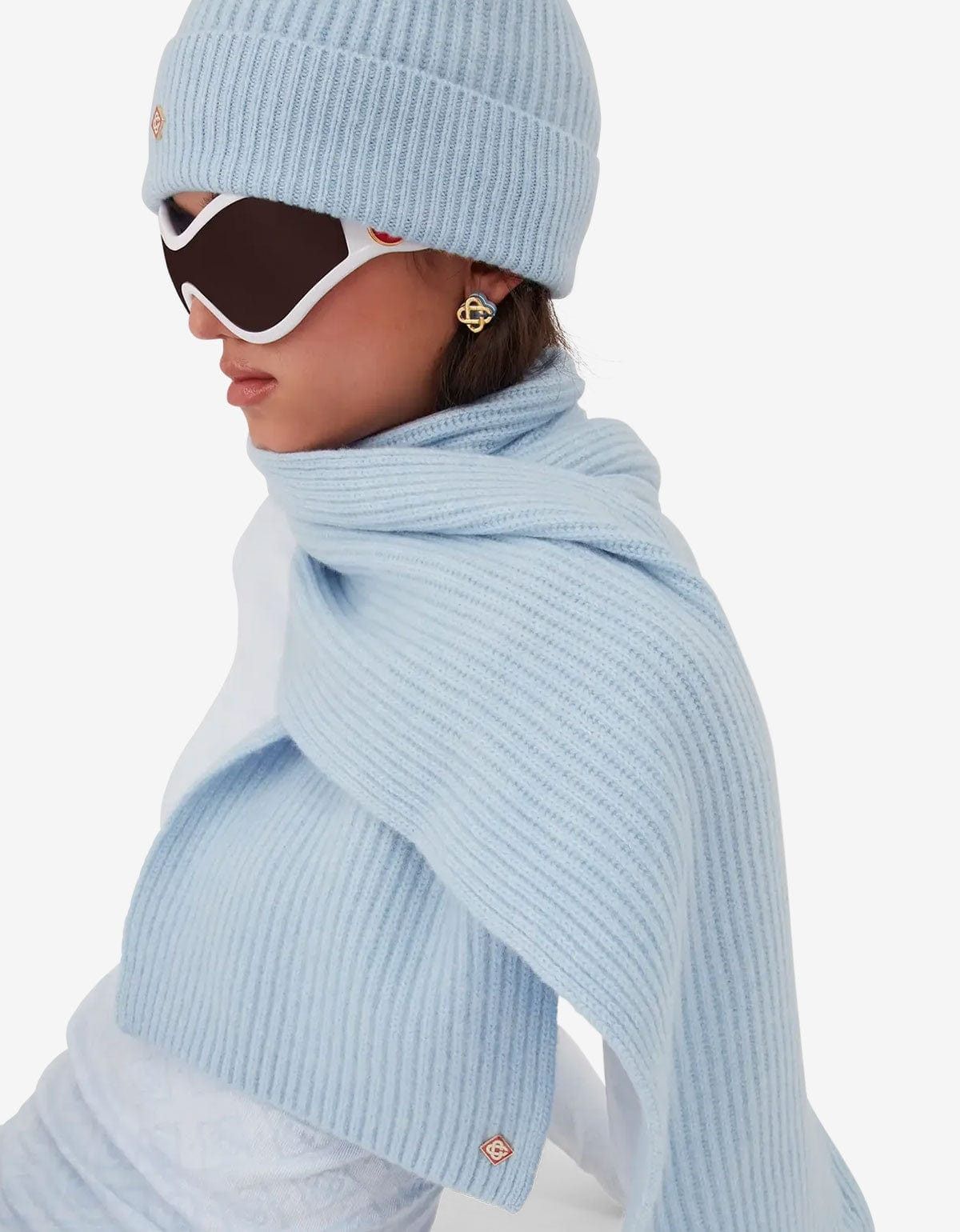 Casablanca Casablanca Blue Wool Rib Ski Scarf Size ONE SIZE - 2 Thumbnail