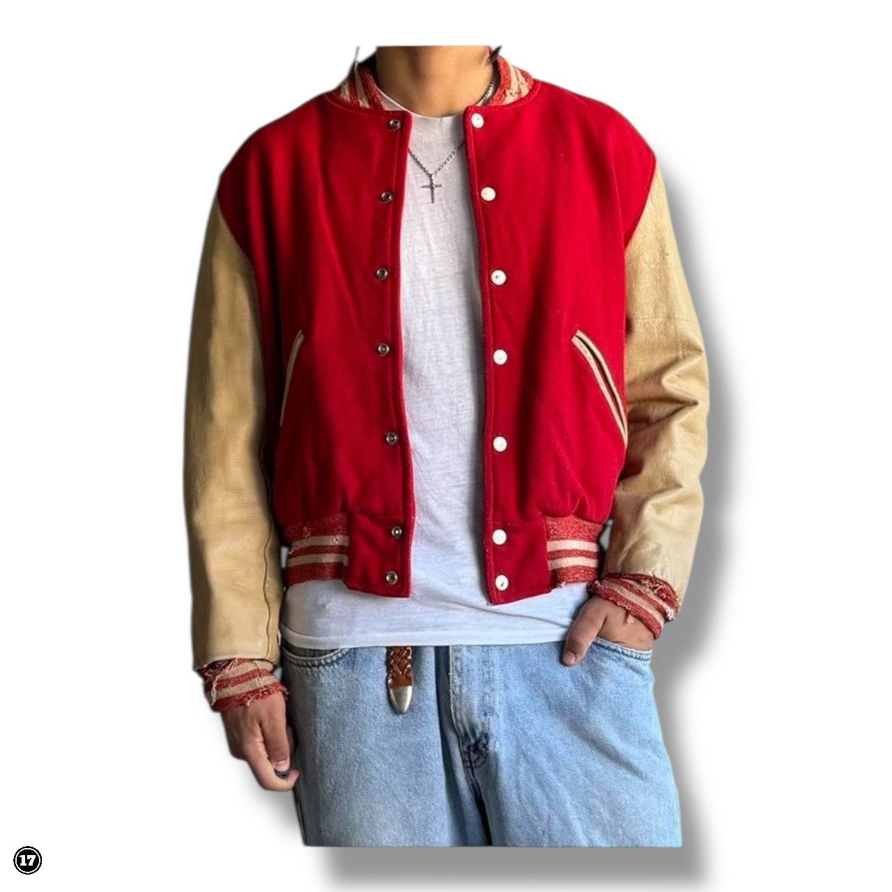 Vintage 80s distressed Leather varsity Jacket size M Size US M / EU 48-50 / 2 - 1 Thumbnail