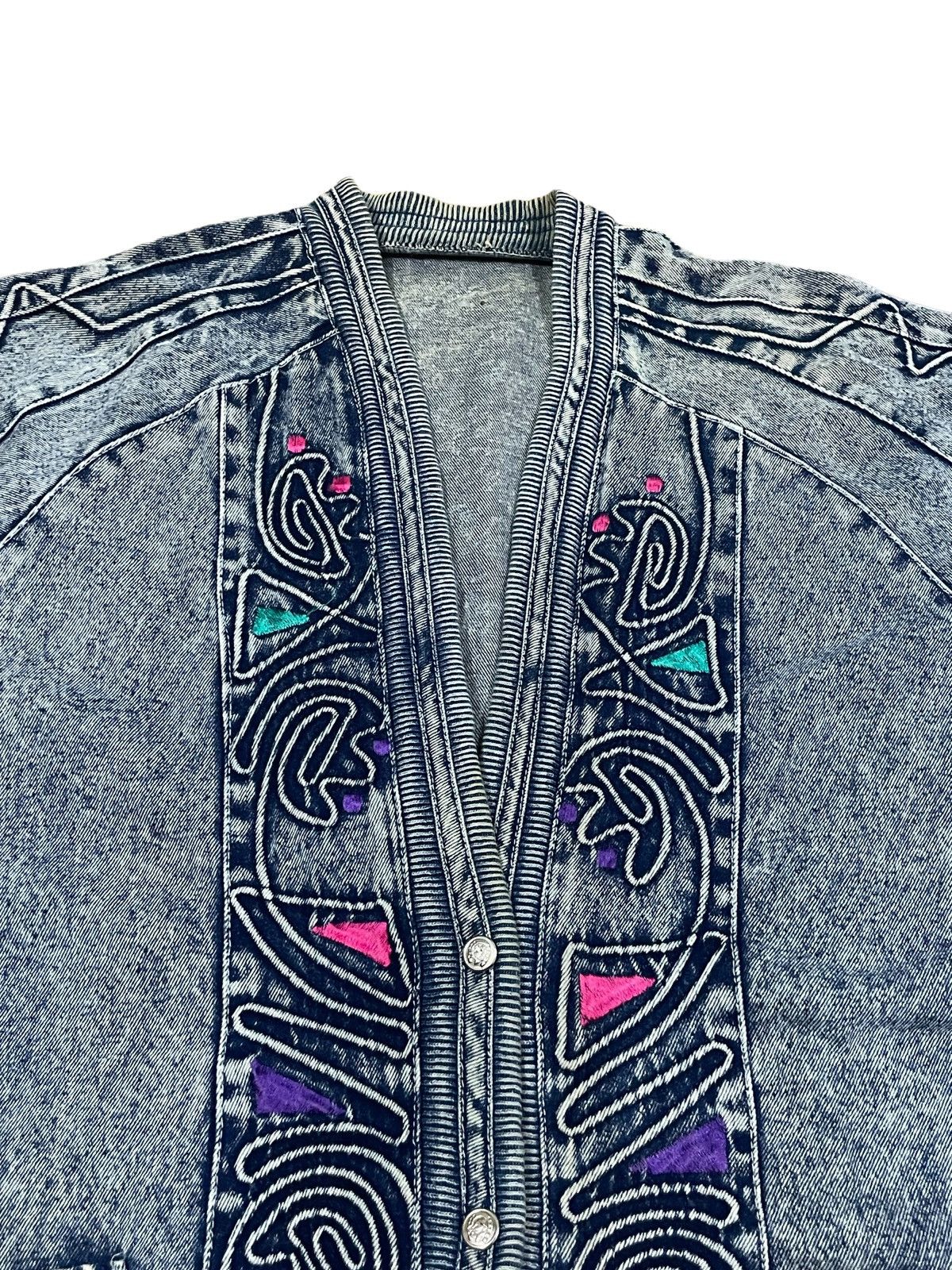 Japanese Brand Vintage Memphis Art Retro Neon Abstract Style Denim Cardigan Size L / US 10 / IT 46 - 9 Thumbnail