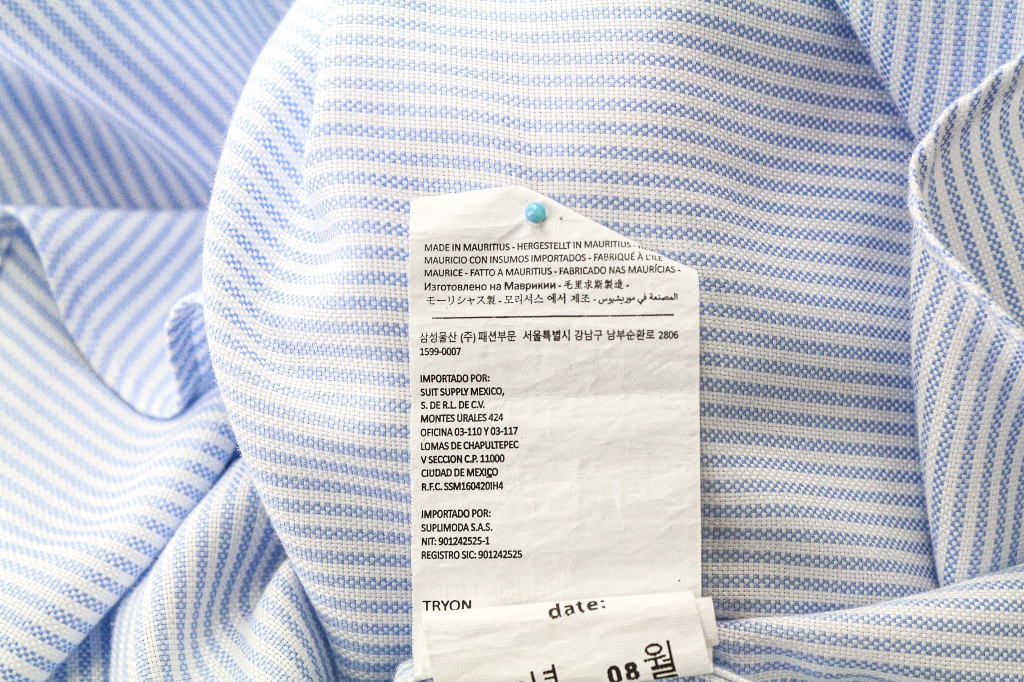 Suitsupply 45/17 3/4 Extra Slim Blue Cotton Stripe Shirt 79245 Size 44R - 7 Thumbnail