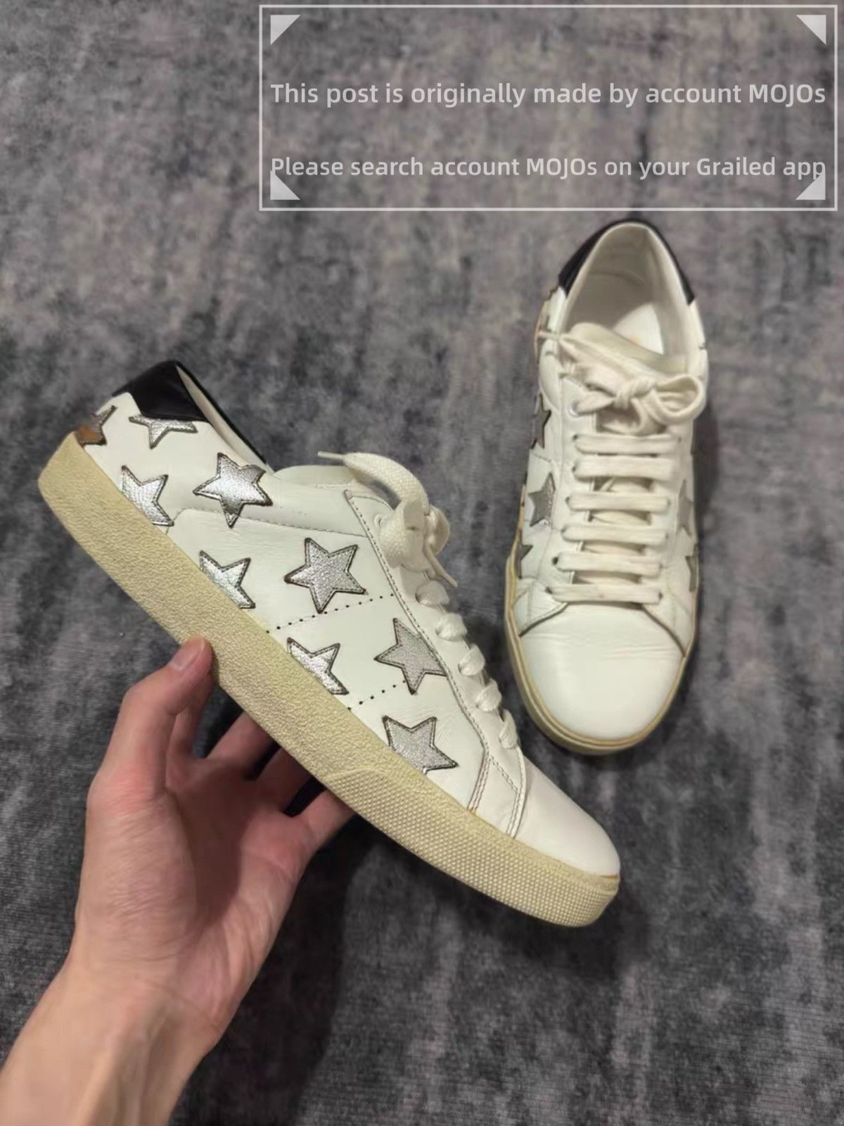 Sz 41 Saint Laurent Paris 16ss Silver Stars Low-Top in White, Men's (Size 8)