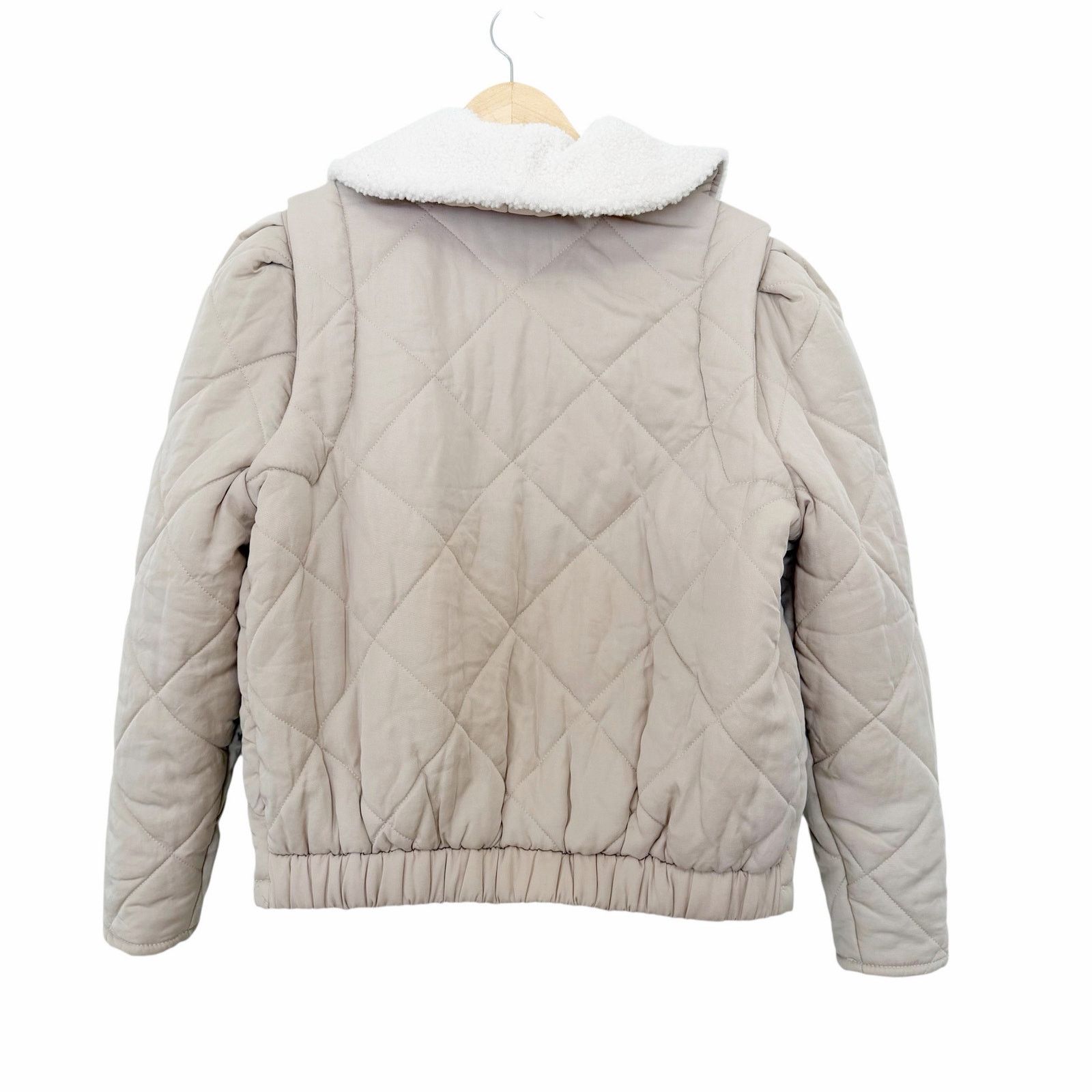 BLANKNYC Blank NYC Cream Warm Hearts Quilted Sherpa Jacket Sz L Size L / US 10 / IT 46 - 4 Thumbnail
