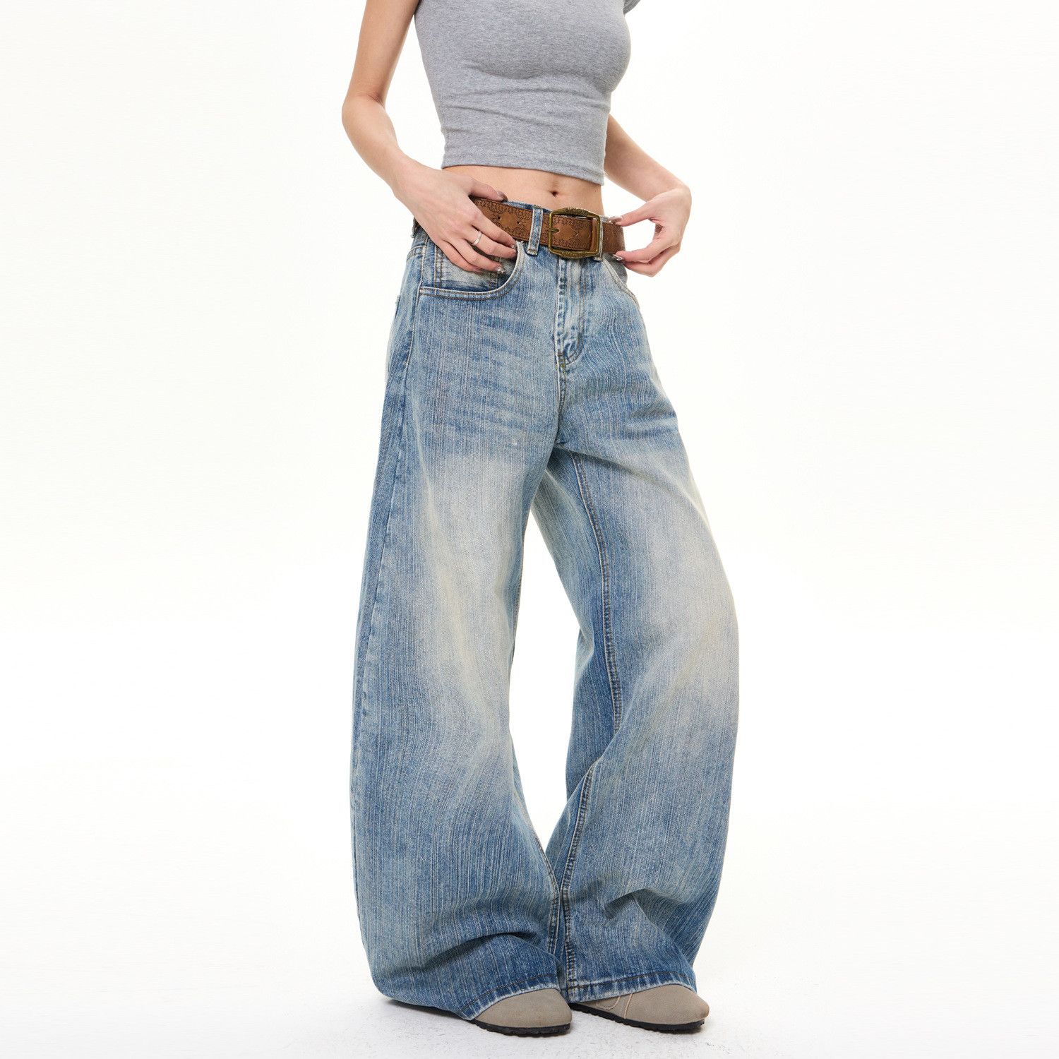Vintage Retro Men's Washed Cleanfit Bamboo Pattern Curved Jeans Size US 32 / EU 48 - 4 Thumbnail