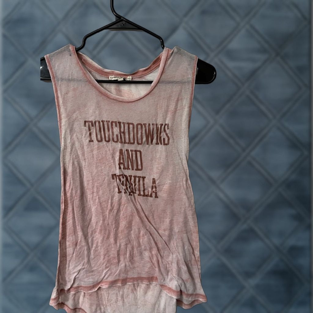 Express VINTAGE Express Women's Tank Top S Pink Touchdowns & Tequila Casual Summer Beach Jersey Sleeveless Size S / US 4 / IT 40 - 1 Thumbnail