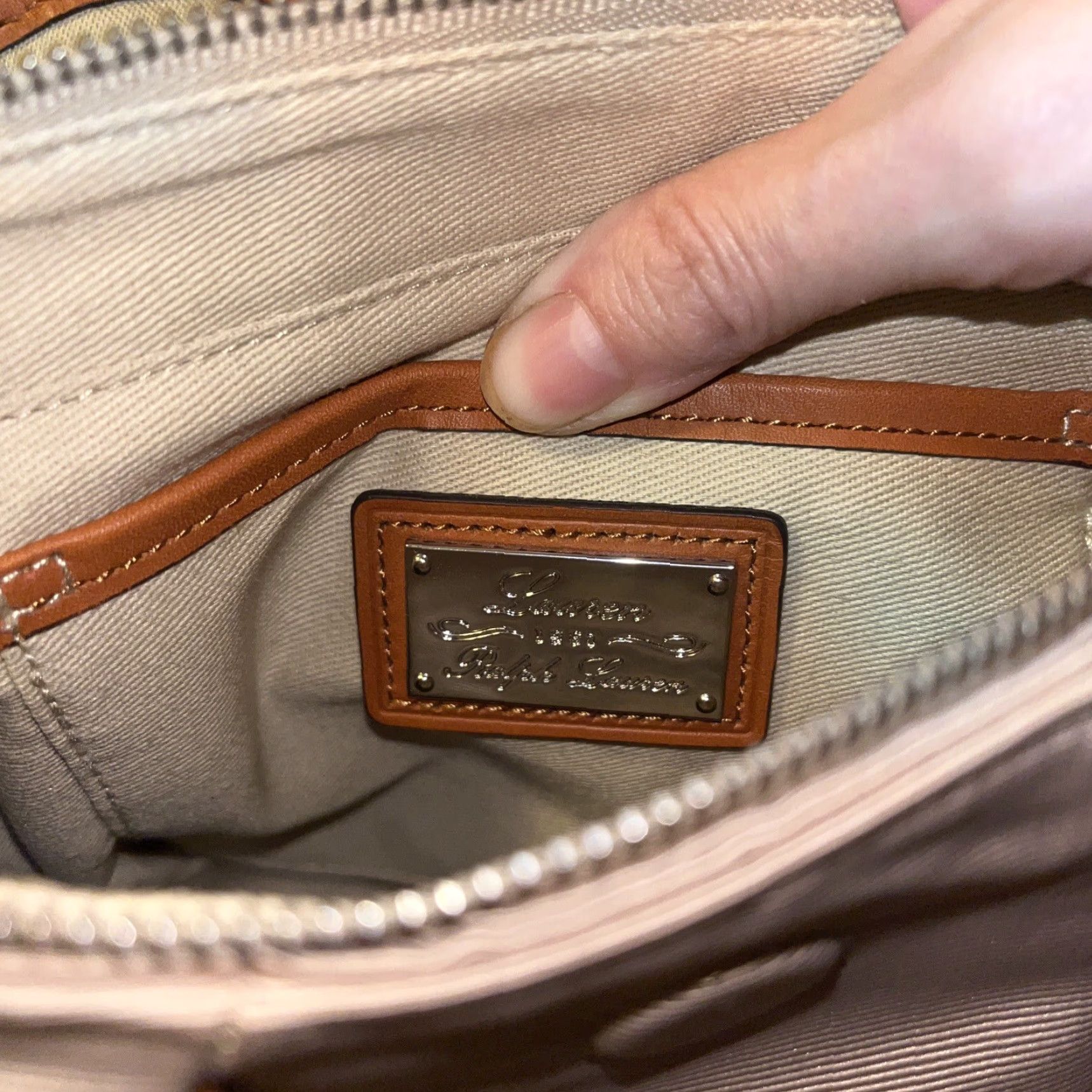 Ralph Lauren VINTAGE Lauren Ralph Lauren Canvas Crossbody Purse with Magnetic Closure, Beige, Small, Womens Size ONE SIZE - 4 Thumbnail