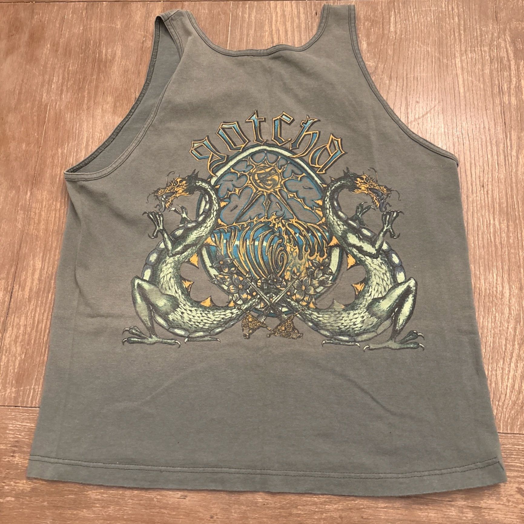 Gotcha VINTAGE Gotcha Tank Shirt Women Size M Green Distressed Dragons Green Tank Top M Green Dragons 90s? Merch? Size M / US 6-8 / IT 42-44 - 5 Thumbnail