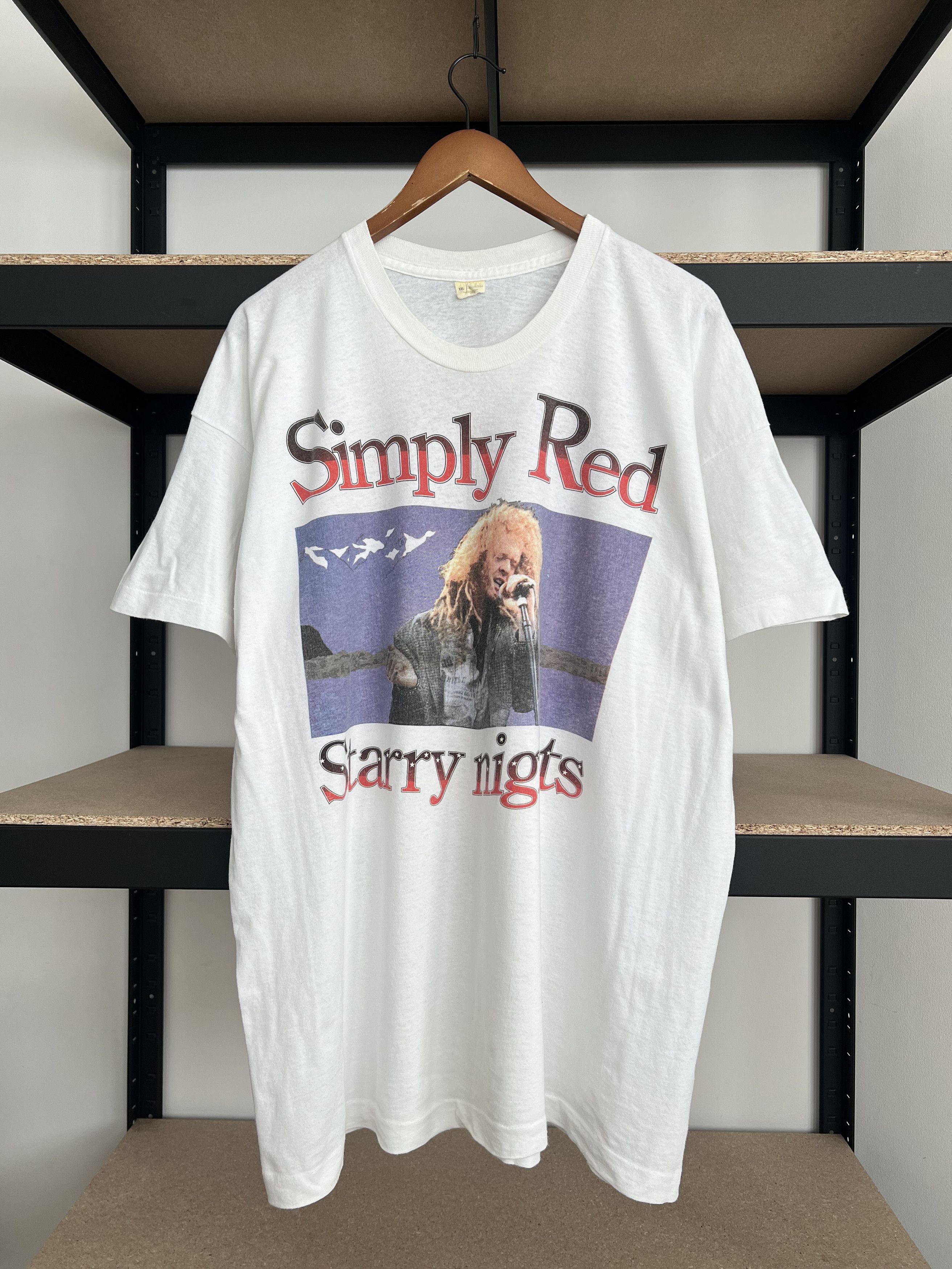 image of Band Tees x Rock T Shirt Vintage 90's Simply Red Starry Nights Stars White T-Shirt, Men's (Size 2XL
