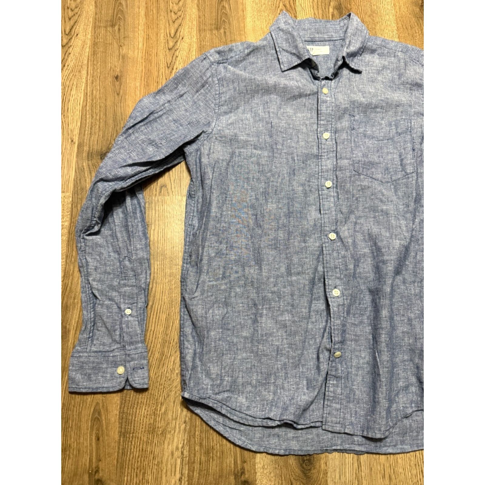 Gap GAP Shirt Men's Medium Blue Long Sleeve Button Up Standard Fit Linen Blend Size US M / EU 48-50 / 2 - 3 Thumbnail