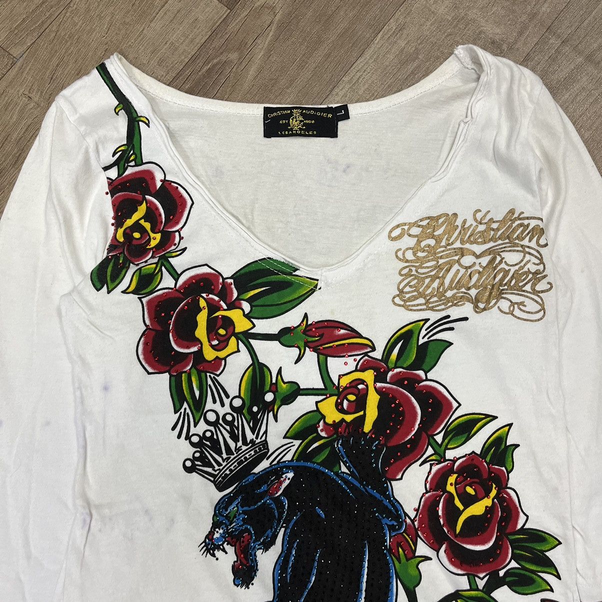 Christian Audigier × Ed Hardy Christian Audigier Los Angeles Ed Hardy Panter Studed Tee Size L / US 10 / IT 46 - 3 Thumbnail