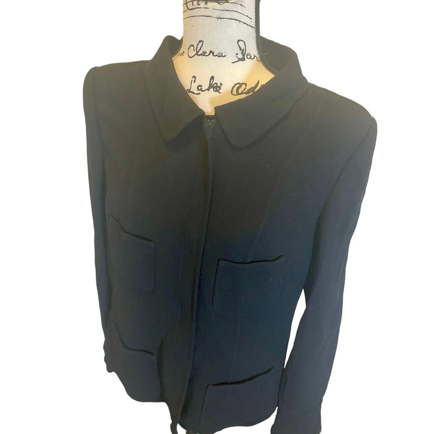 Oscar De La Renta 90’s OSCAR DE LA RENTA BLAZER SILK ZIP UP BLACK SZ 12 GOTH Size XL / US 12-14 / IT 48-50 - 12 Thumbnail